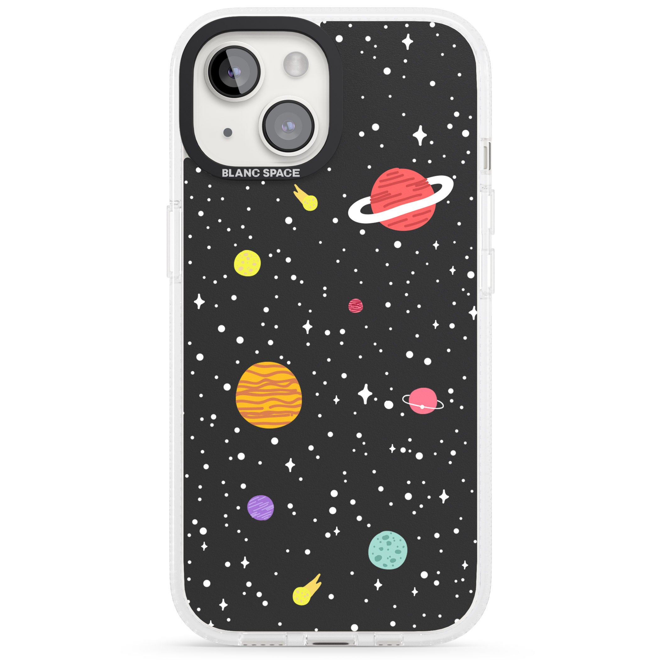 Cute Cartoon Planets iPhone 15 / 14 / 13 Clear Case Impact Air - Blanc Space