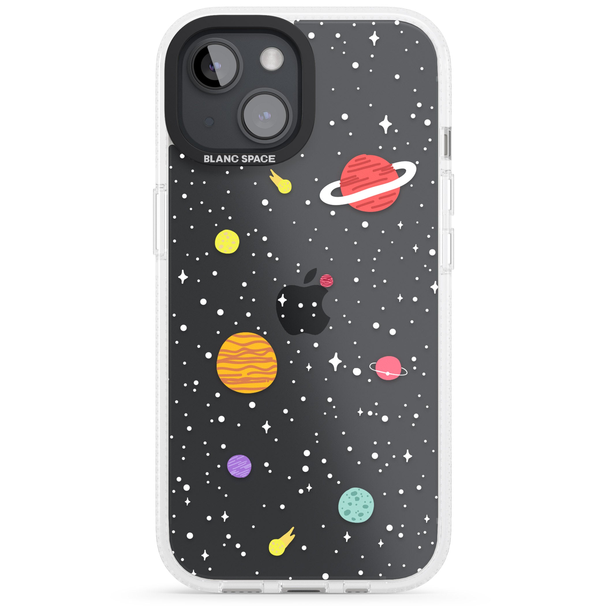 Cute Cartoon Planets (Clear) iPhone 15 / 14 / 13 Clear Case Impact Air - Blanc Space