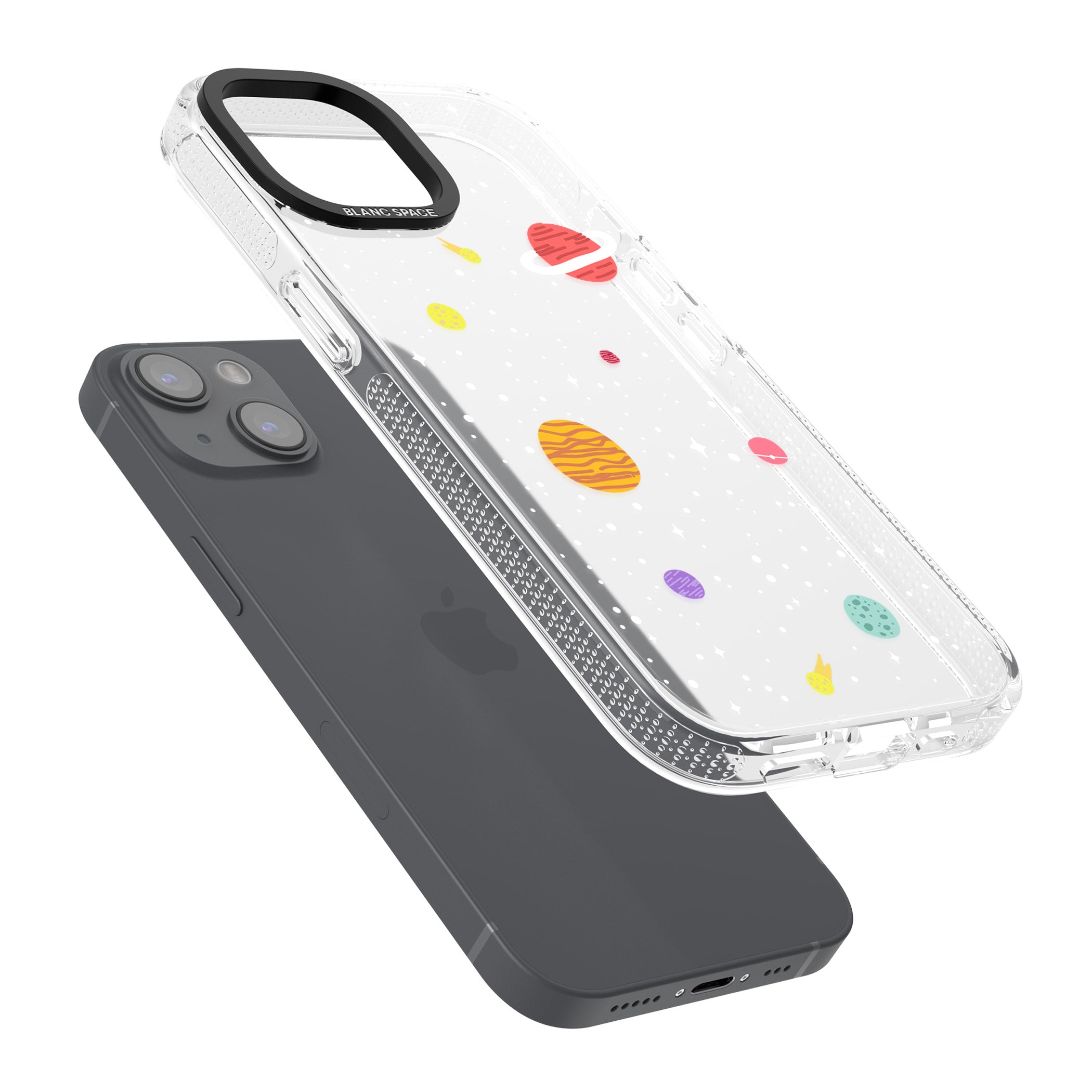 Cute Cartoon Planets (Clear) iPhone 15 / 14 / 13 Clear Case Impact Air - Blanc Space