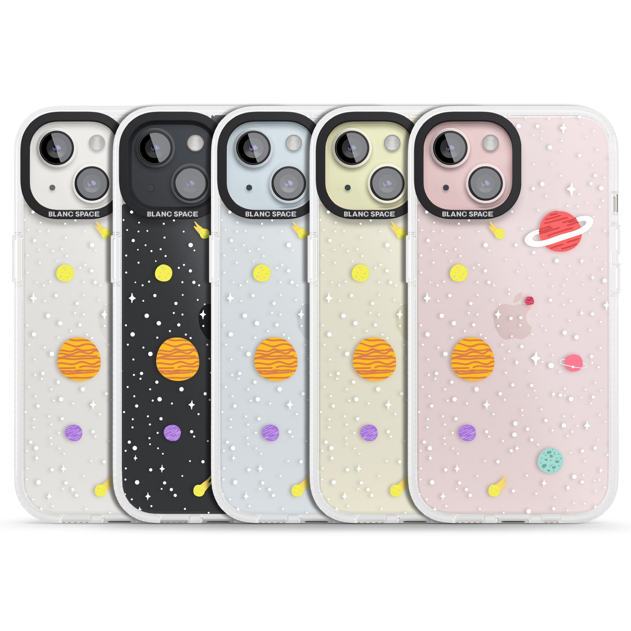 Cute Cartoon Planets (Clear) iPhone 15 / 14 / 13 Clear Case Impact Air - Blanc Space