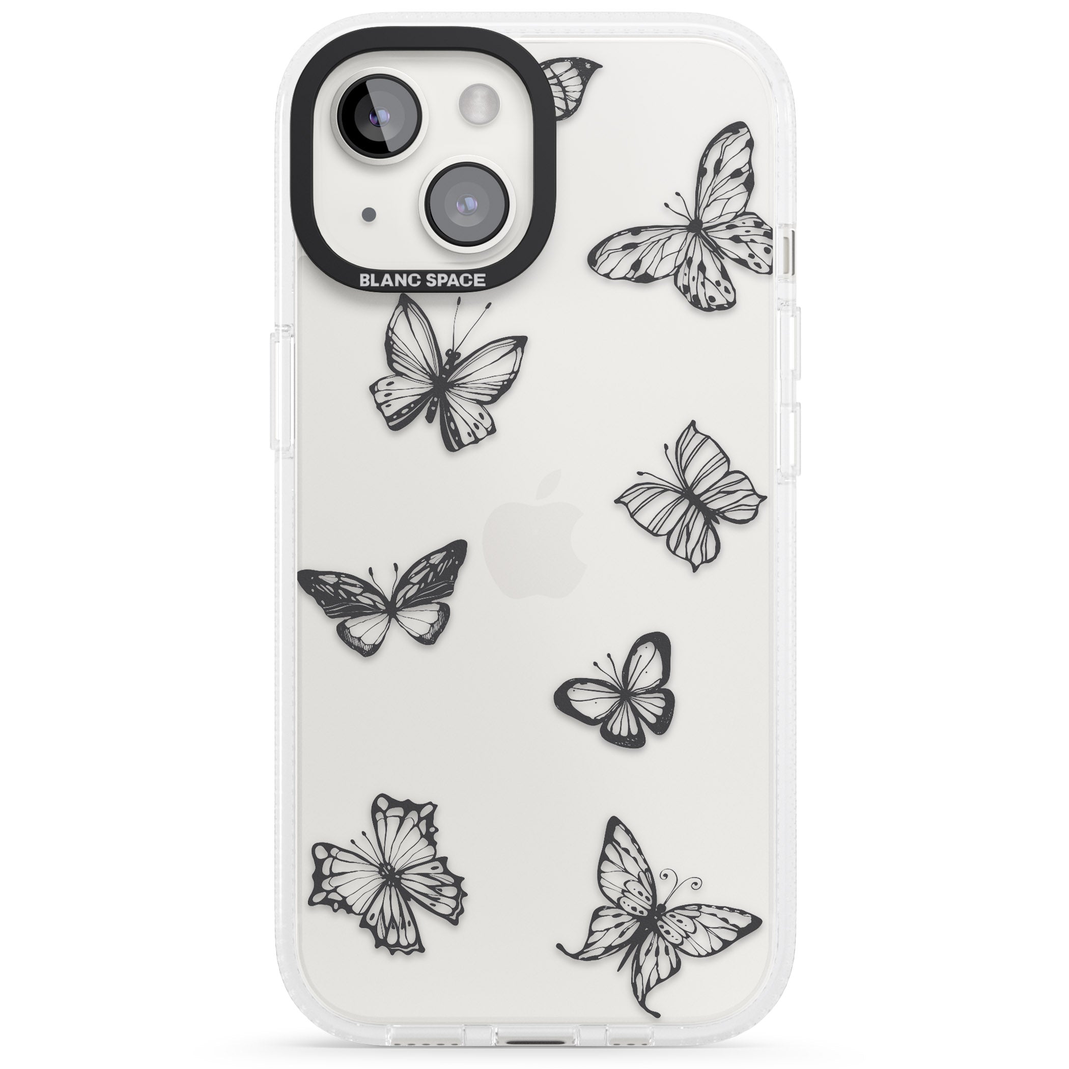 Grey Butterfly Line Pattern iPhone 15 / 14 / 13 Clear Case Impact Air - Blanc Space