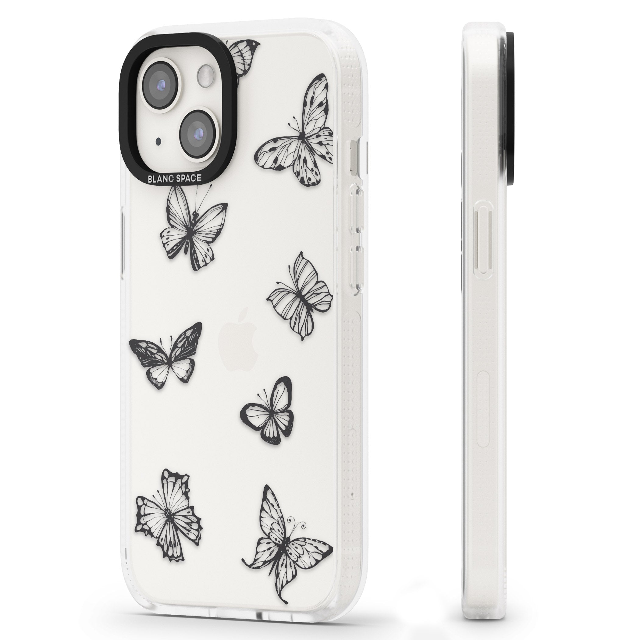 Grey Butterfly Line Pattern iPhone 15 / 14 / 13 Clear Case Impact Air - Blanc Space