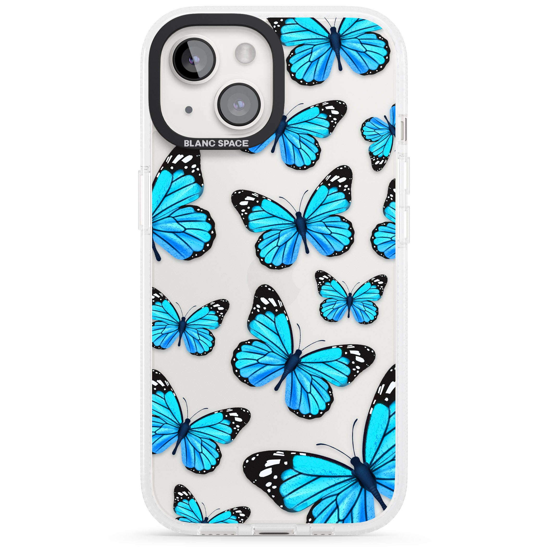 Blue Butterflies iPhone 15 / 14 / 13 Clear Case Impact Air - Blanc Space