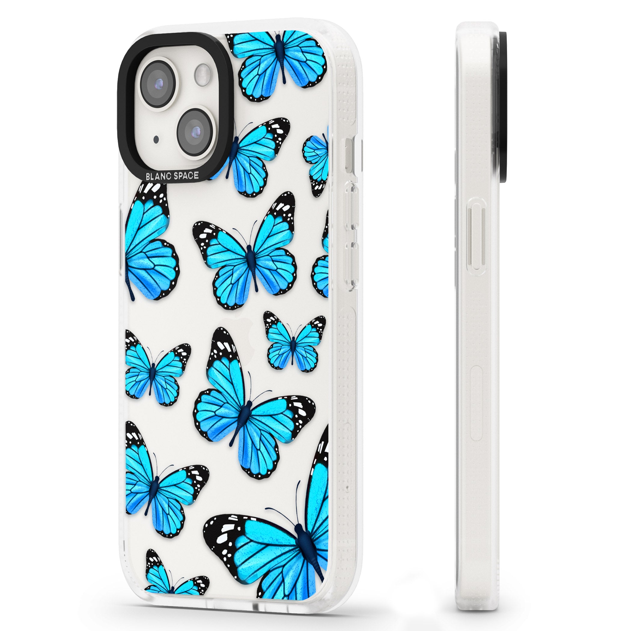 Blue Butterflies iPhone 15 / 14 / 13 Clear Case Impact Air - Blanc Space