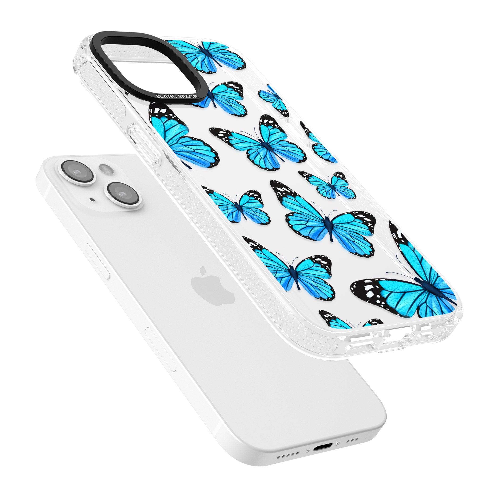 Blue Butterflies iPhone 15 / 14 / 13 Clear Case Impact Air - Blanc Space