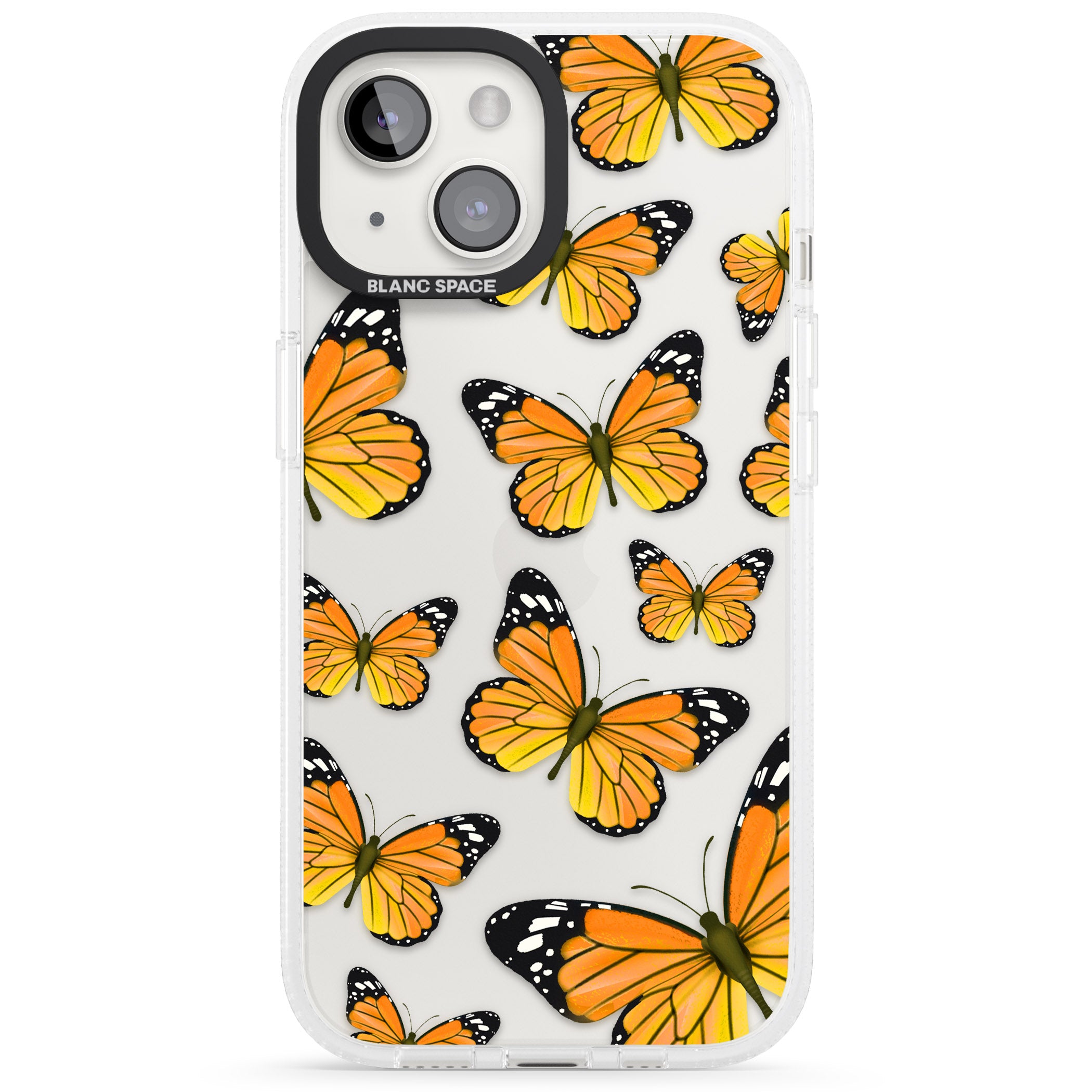Sun-Yellow Butterflies iPhone 15 / 14 / 13 Clear Case Impact Air - Blanc Space