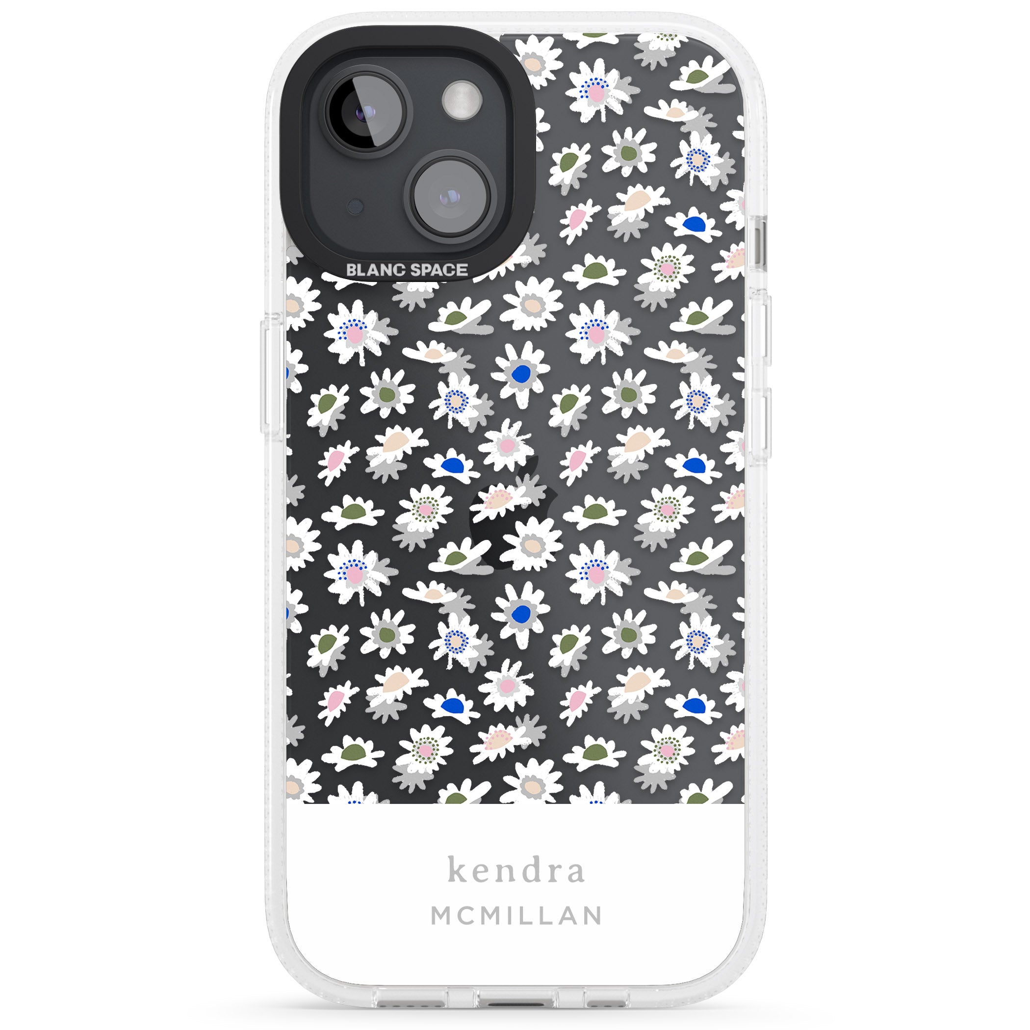 Personalised Grey & White Daisies Floral Design iPhone 15 / 14 / 13 Clear Case Impact Air - Blanc Space