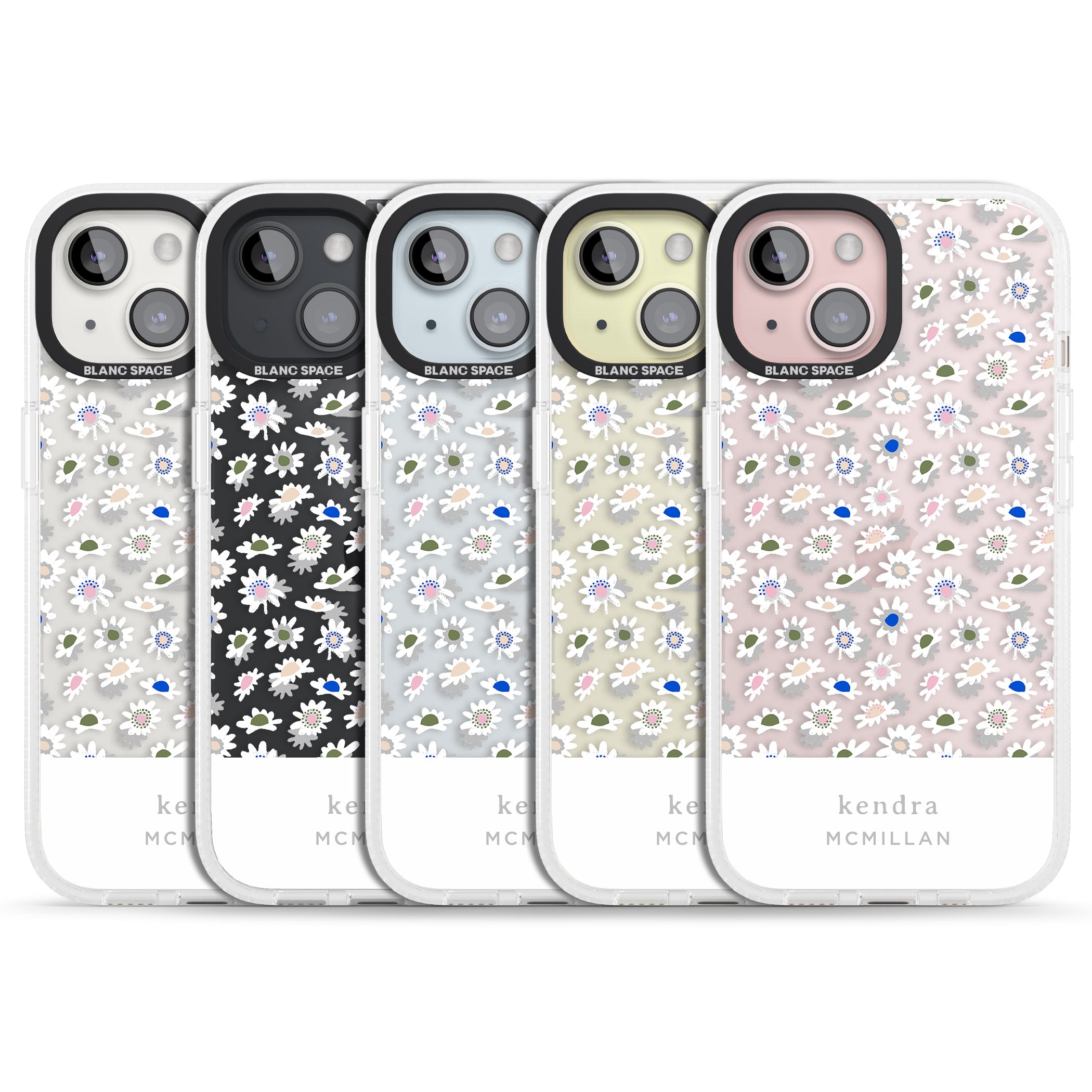 Personalised Grey & White Daisies Floral Design iPhone 15 / 14 / 13 Clear Case Impact Air - Blanc Space