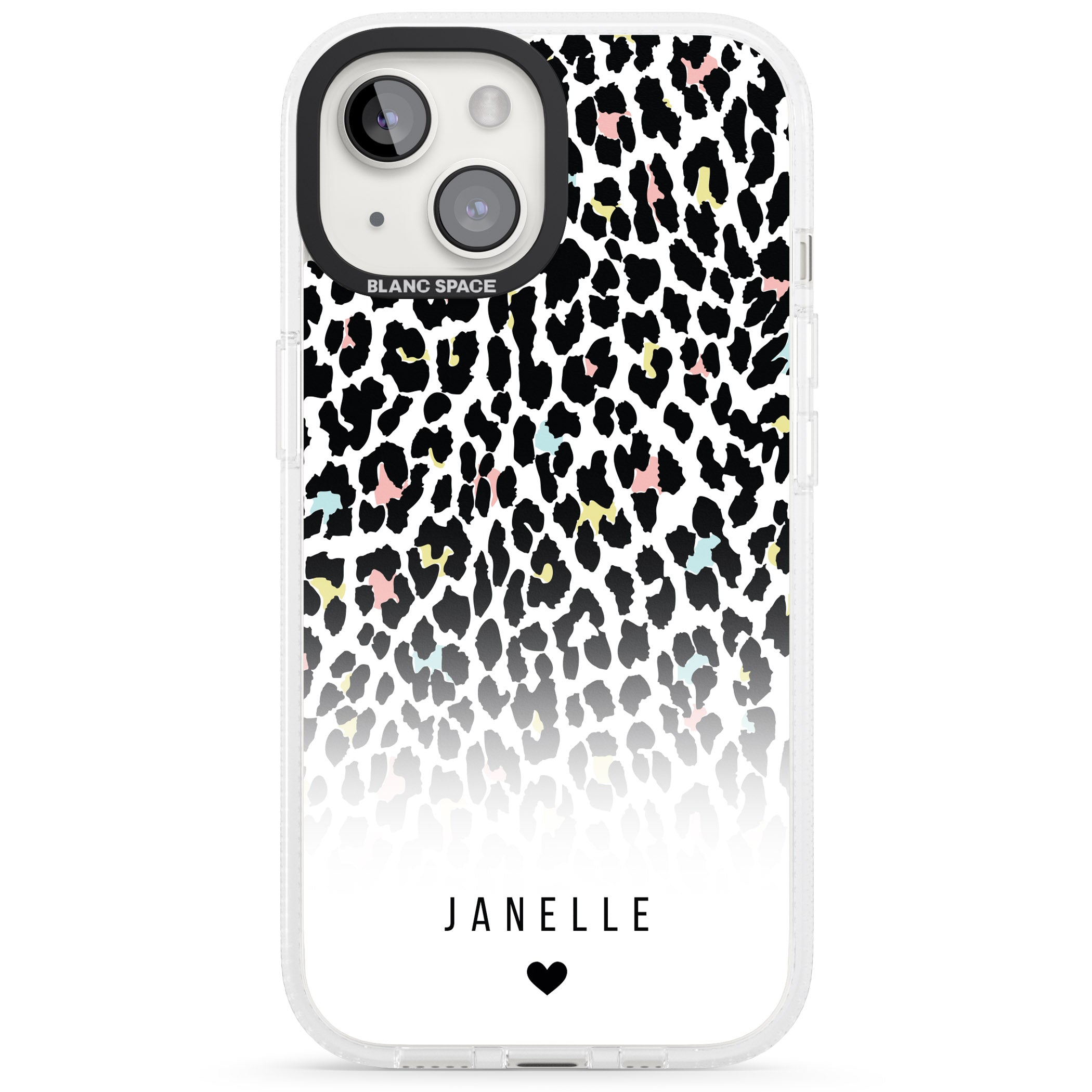 Personalised Pastel Leopard Spots iPhone 15 / 14 / 13 Clear Case Impact Air - Blanc Space