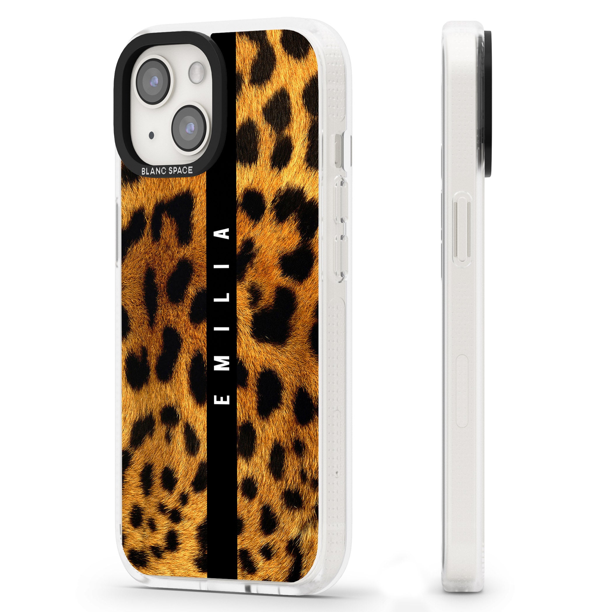 Personalised Leopard Print iPhone 15 / 14 / 13 Clear Case Impact Air - Blanc Space