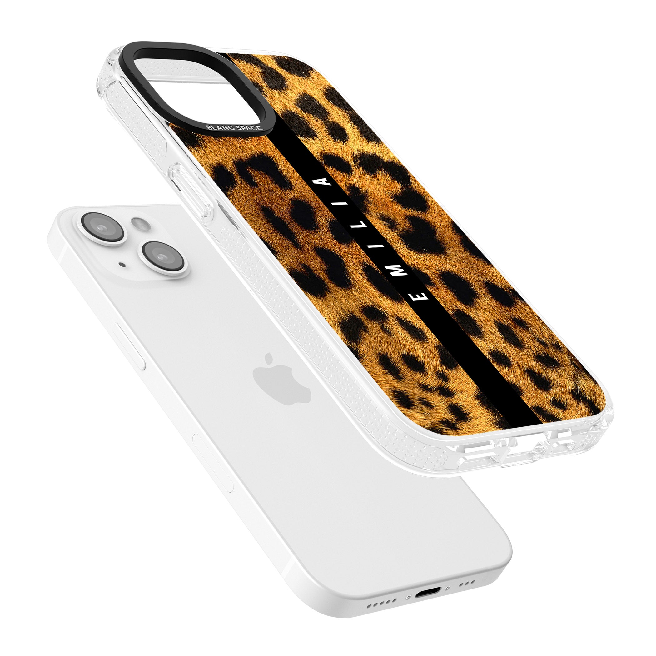 Personalised Leopard Print iPhone 15 / 14 / 13 Clear Case Impact Air - Blanc Space