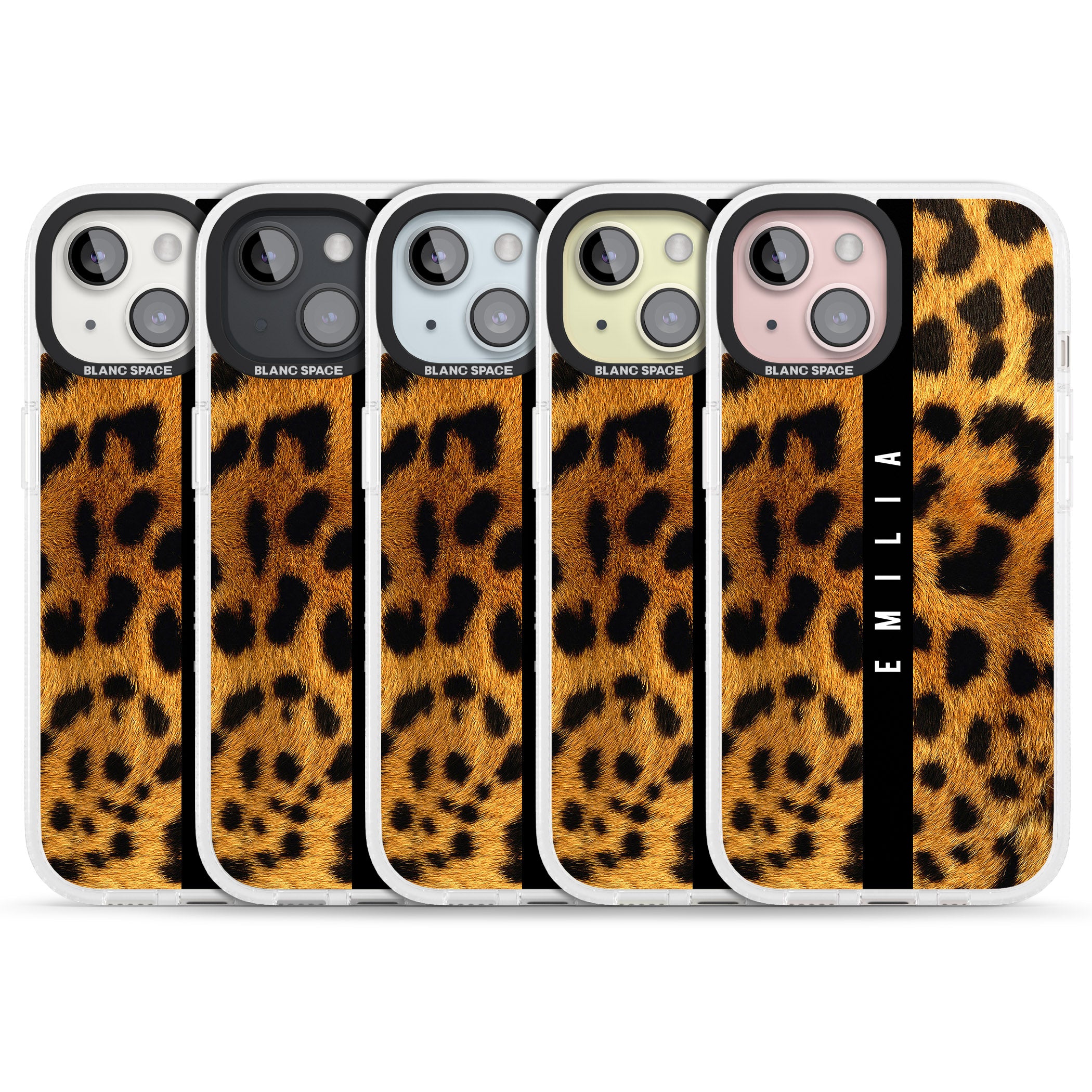 Personalised Leopard Print iPhone 15 / 14 / 13 Clear Case Impact Air - Blanc Space