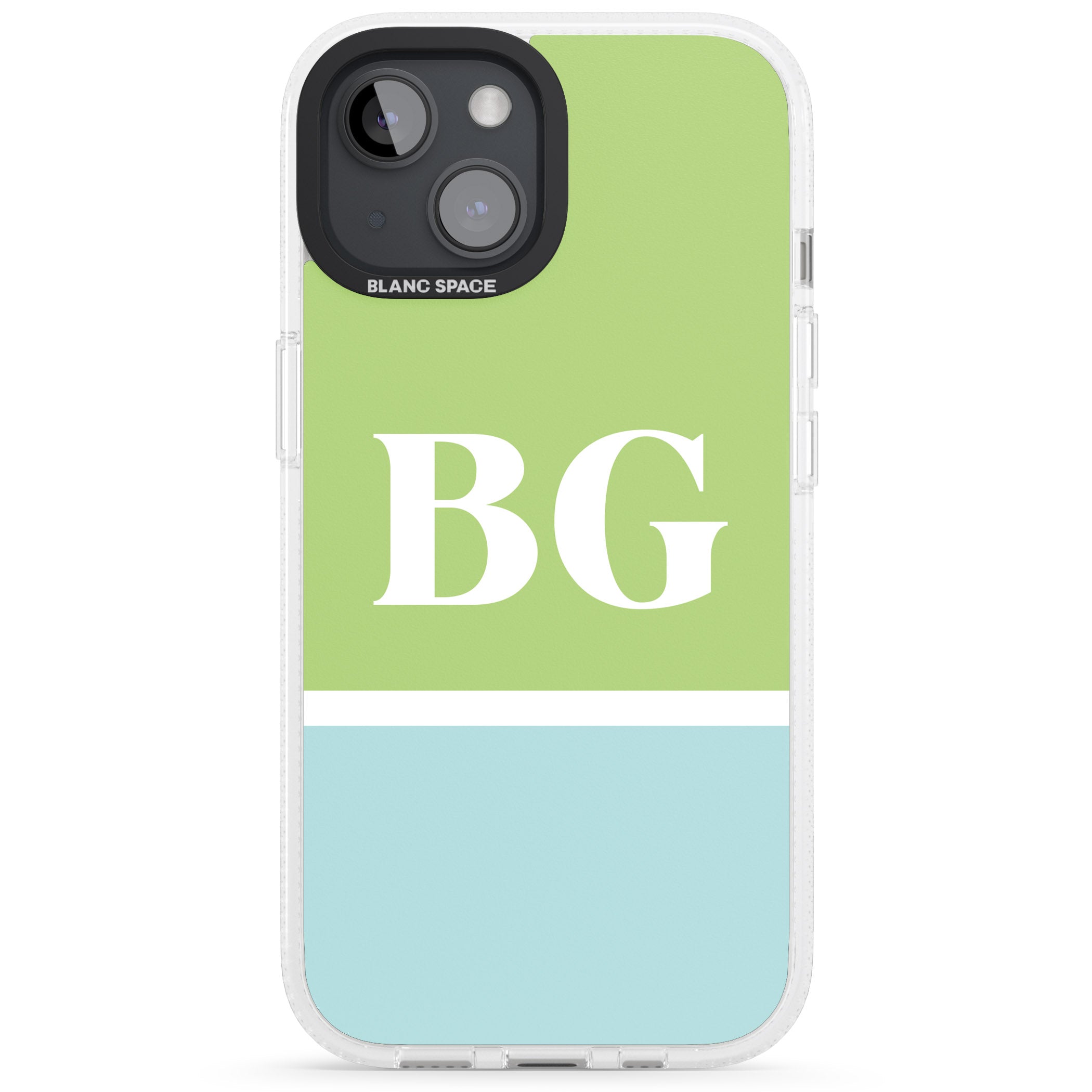 Personalised Colourblock: Green & Turquoise iPhone 15 / 14 / 13 Clear Case Impact Air - Blanc Space
