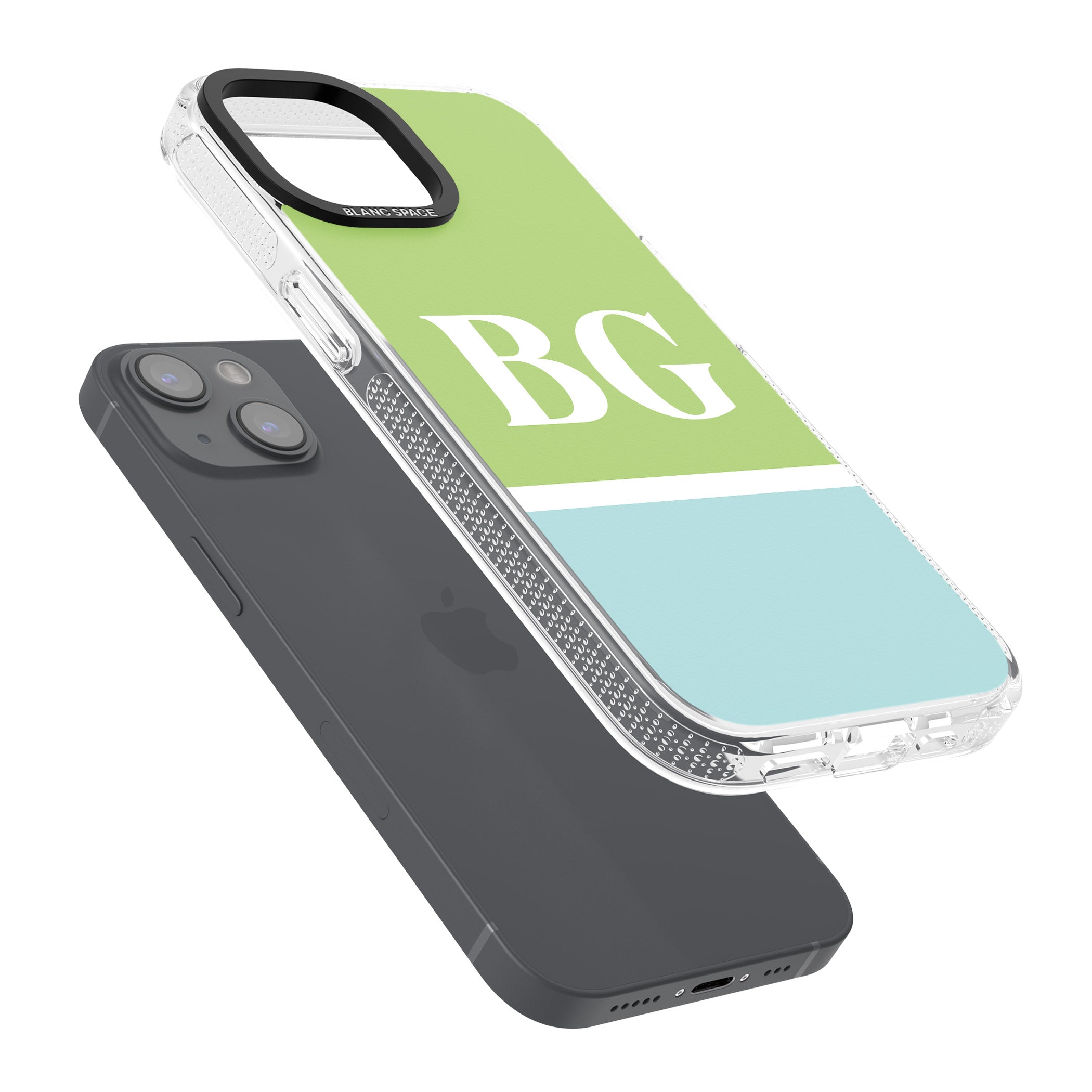 Personalised Colourblock: Green & Turquoise iPhone 15 / 14 / 13 Clear Case Impact Air - Blanc Space