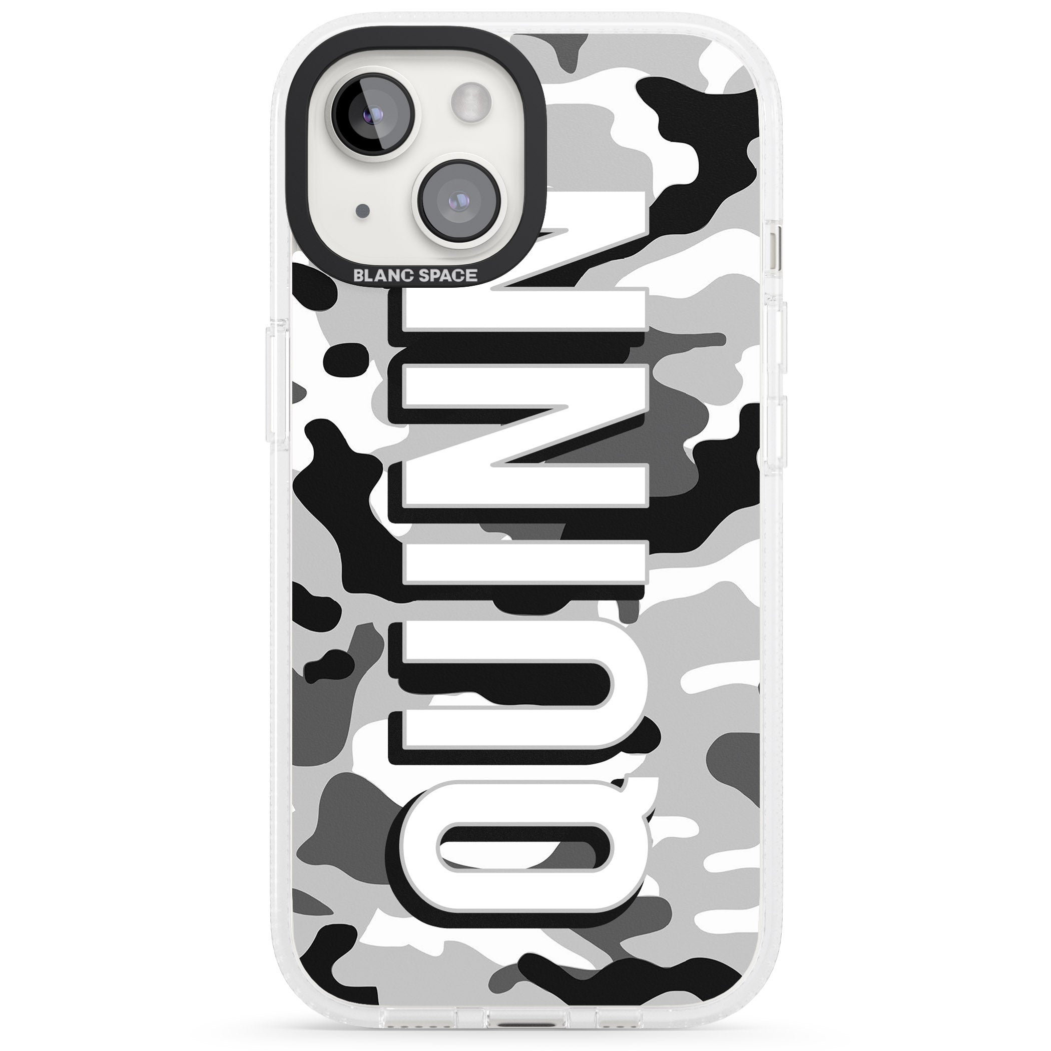 Personalised Greyscale Camo iPhone 15 / 14 / 13 Clear Case Impact Air - Blanc Space