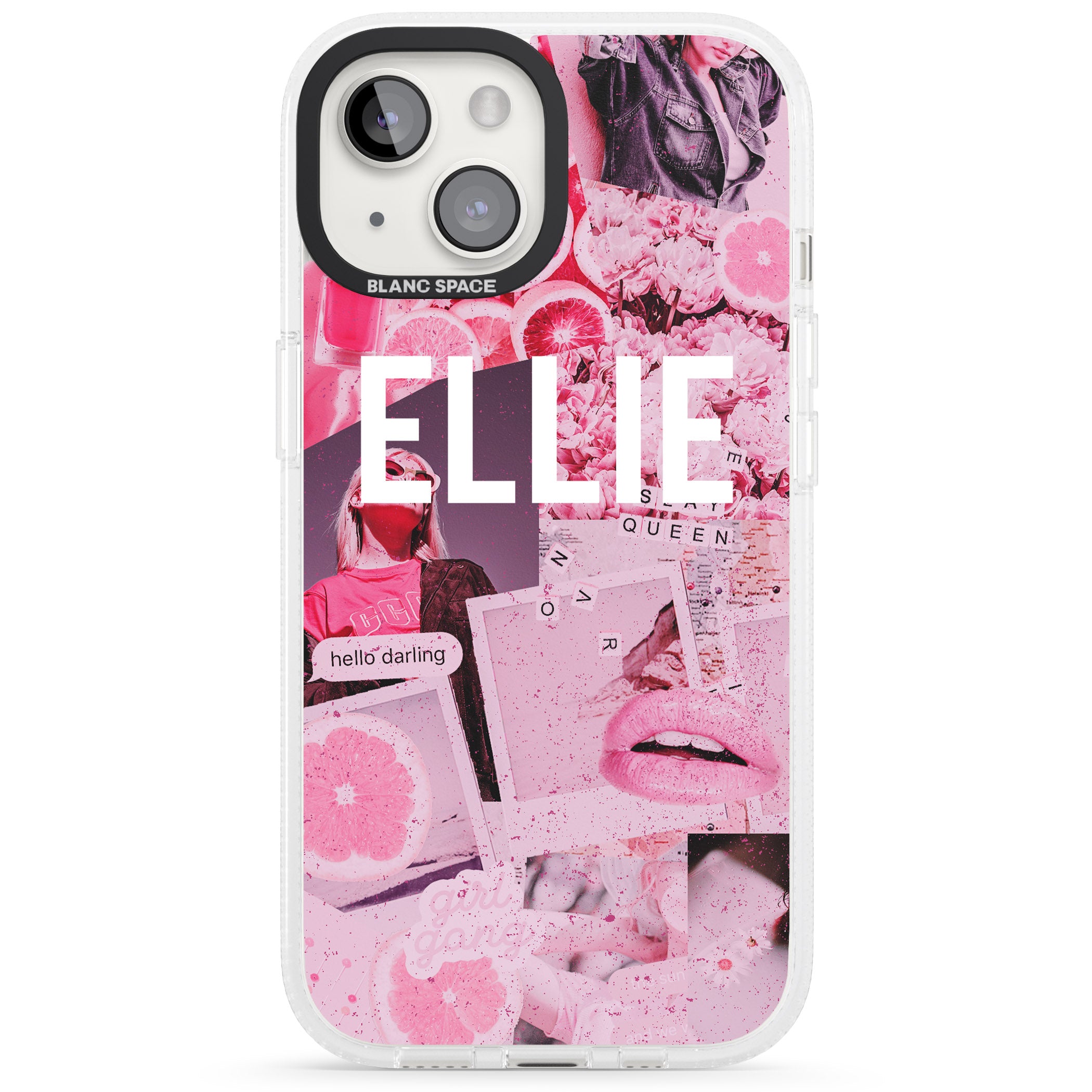 Personalised Sweet Pink Fashion Collage iPhone 15 / 14 / 13 Clear Case Impact Air - Blanc Space