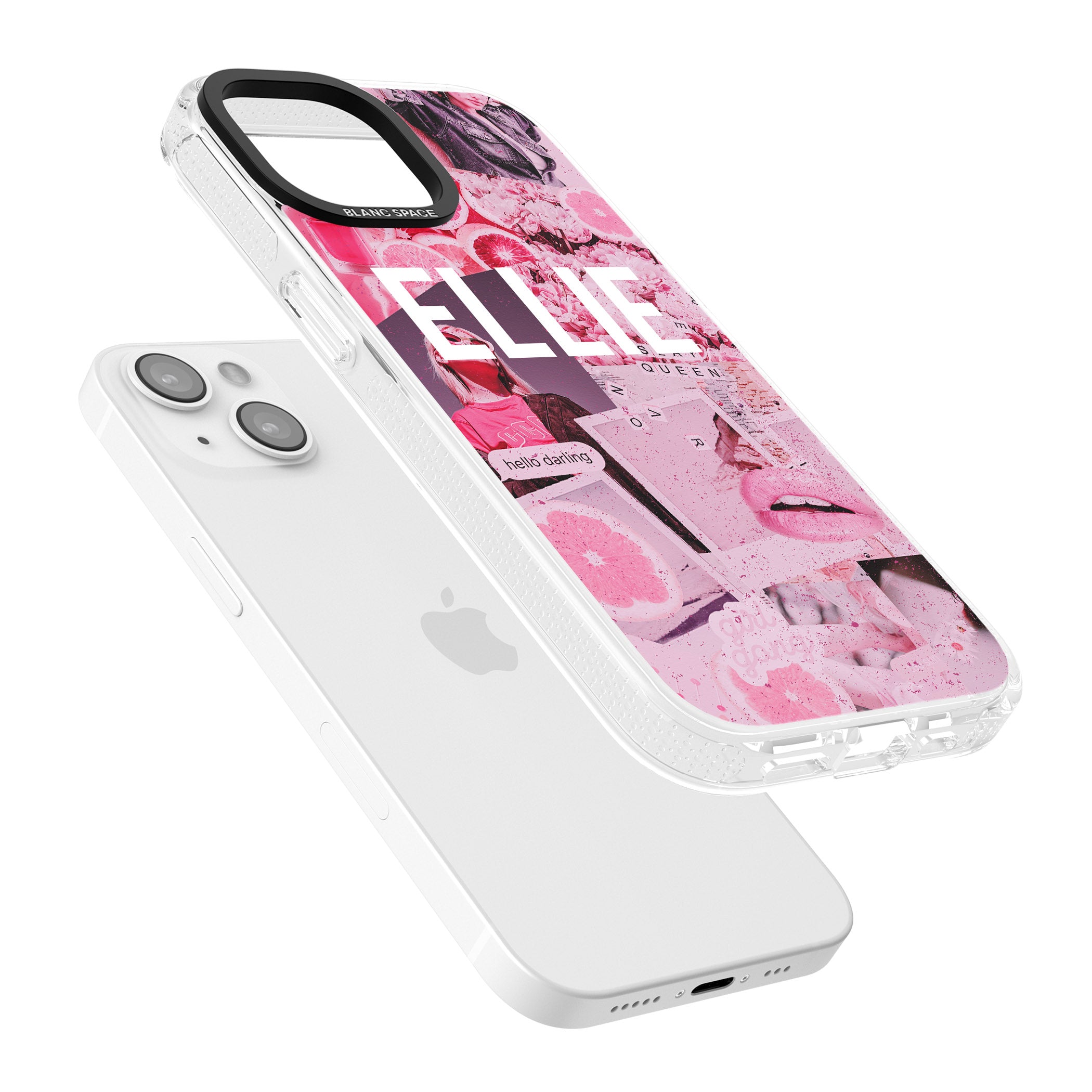 Personalised Sweet Pink Fashion Collage iPhone 15 / 14 / 13 Clear Case Impact Air - Blanc Space