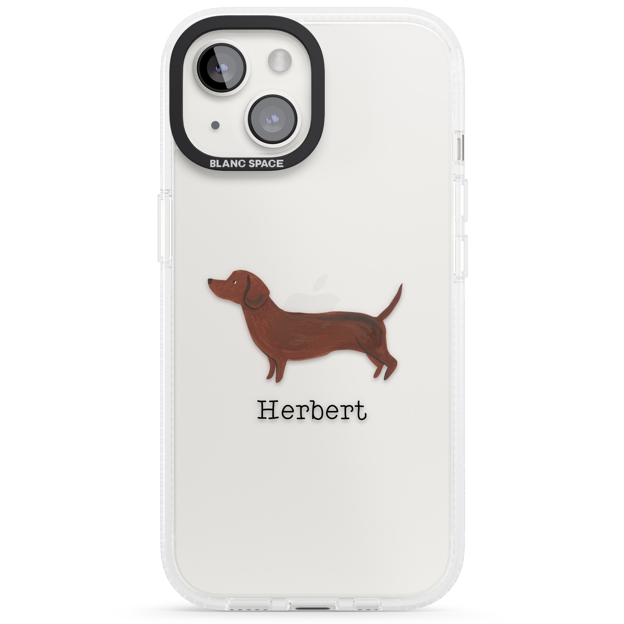 Personalised Hand Painted Sausage Dog iPhone 15 / 14 / 13 Clear Case Impact Air - Blanc Space