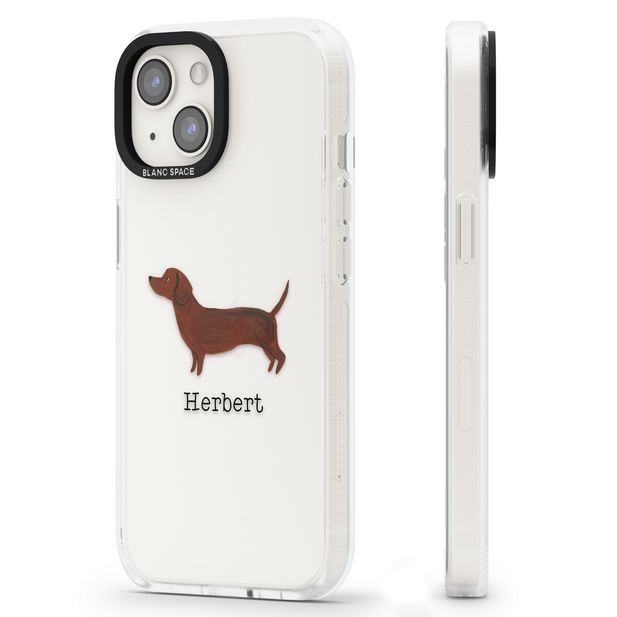 Personalised Hand Painted Sausage Dog iPhone 15 / 14 / 13 Clear Case Impact Air - Blanc Space