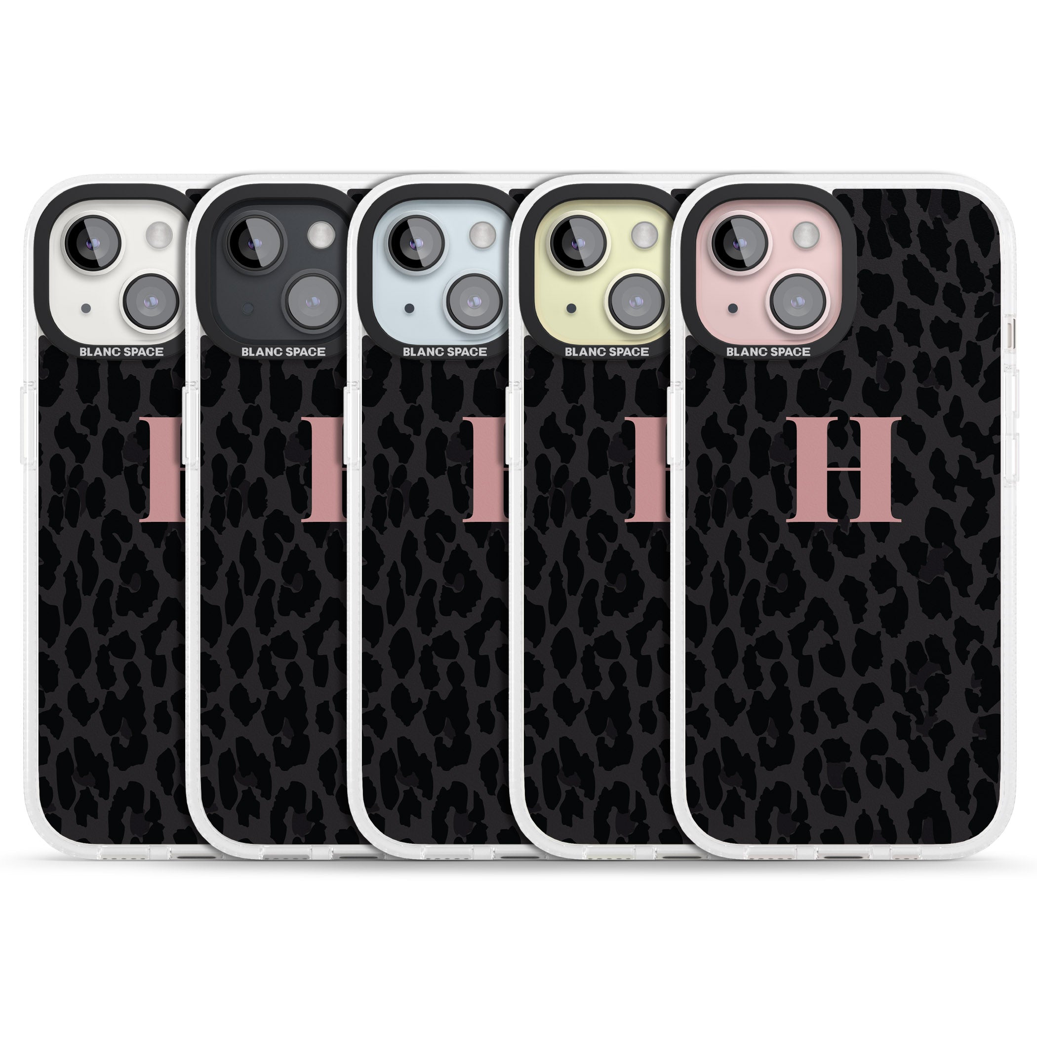 Personalised Small Pink Leopard Monogram iPhone 15 / 14 / 13 Clear Case Impact Air - Blanc Space