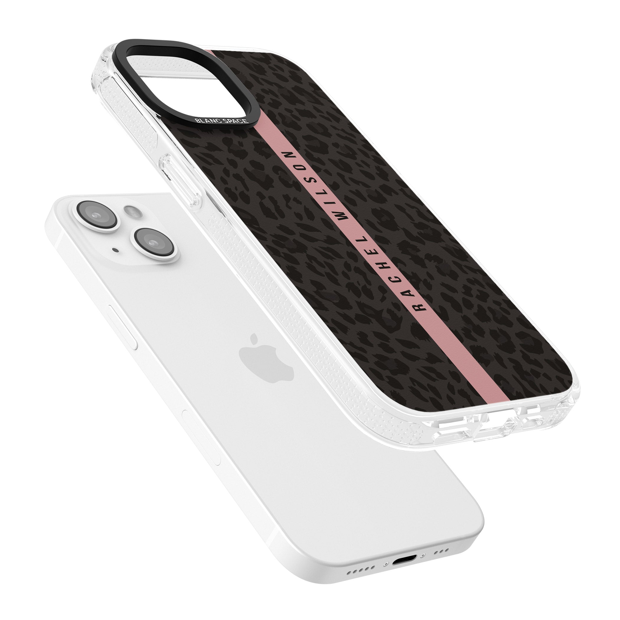 Personalised Pink Stripe Leopard Pattern iPhone 15 / 14 / 13 Clear Case Impact Air - Blanc Space