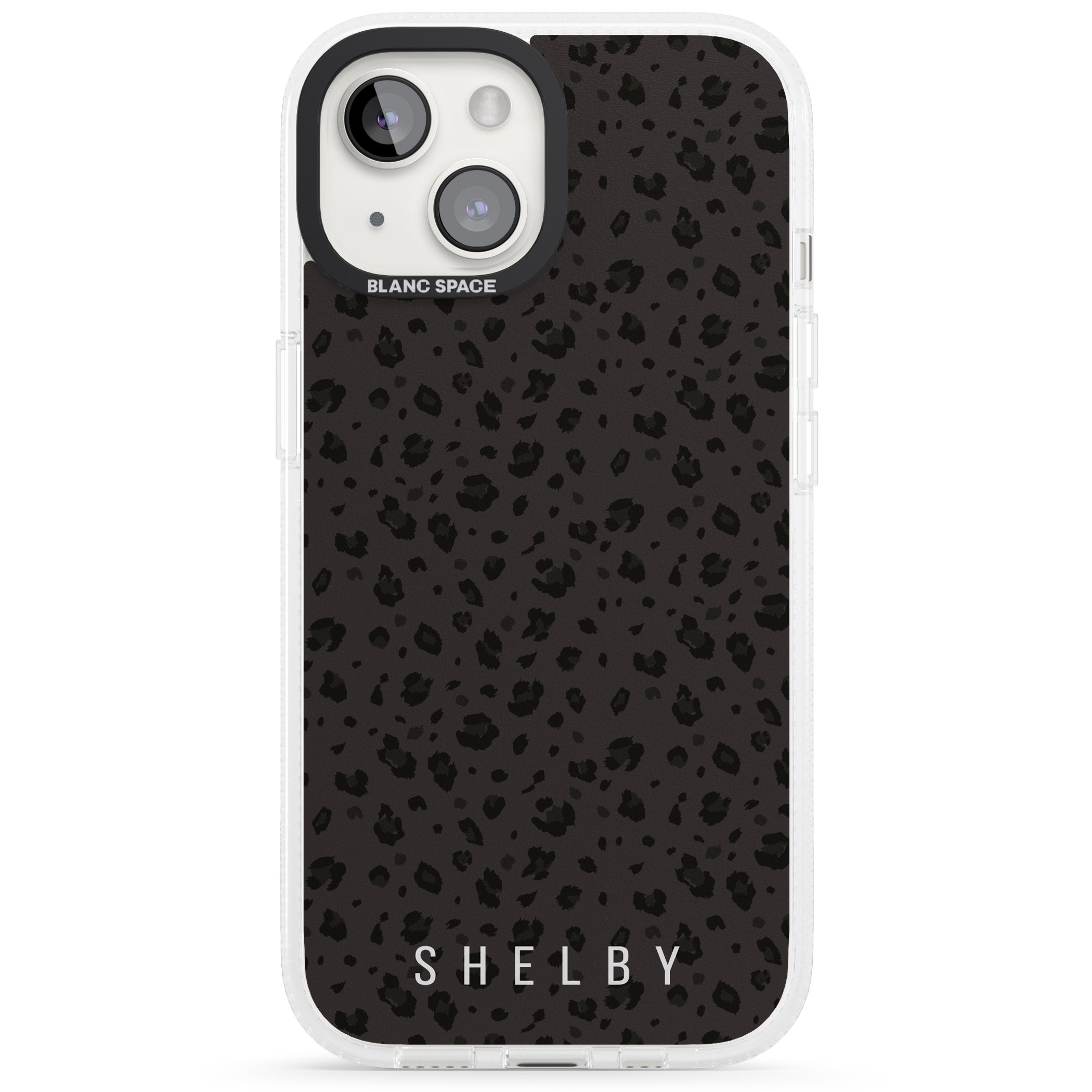 Personalised Minimal Lettering Dark Leopard iPhone 15 / 14 / 13 Clear Case Impact Air - Blanc Space
