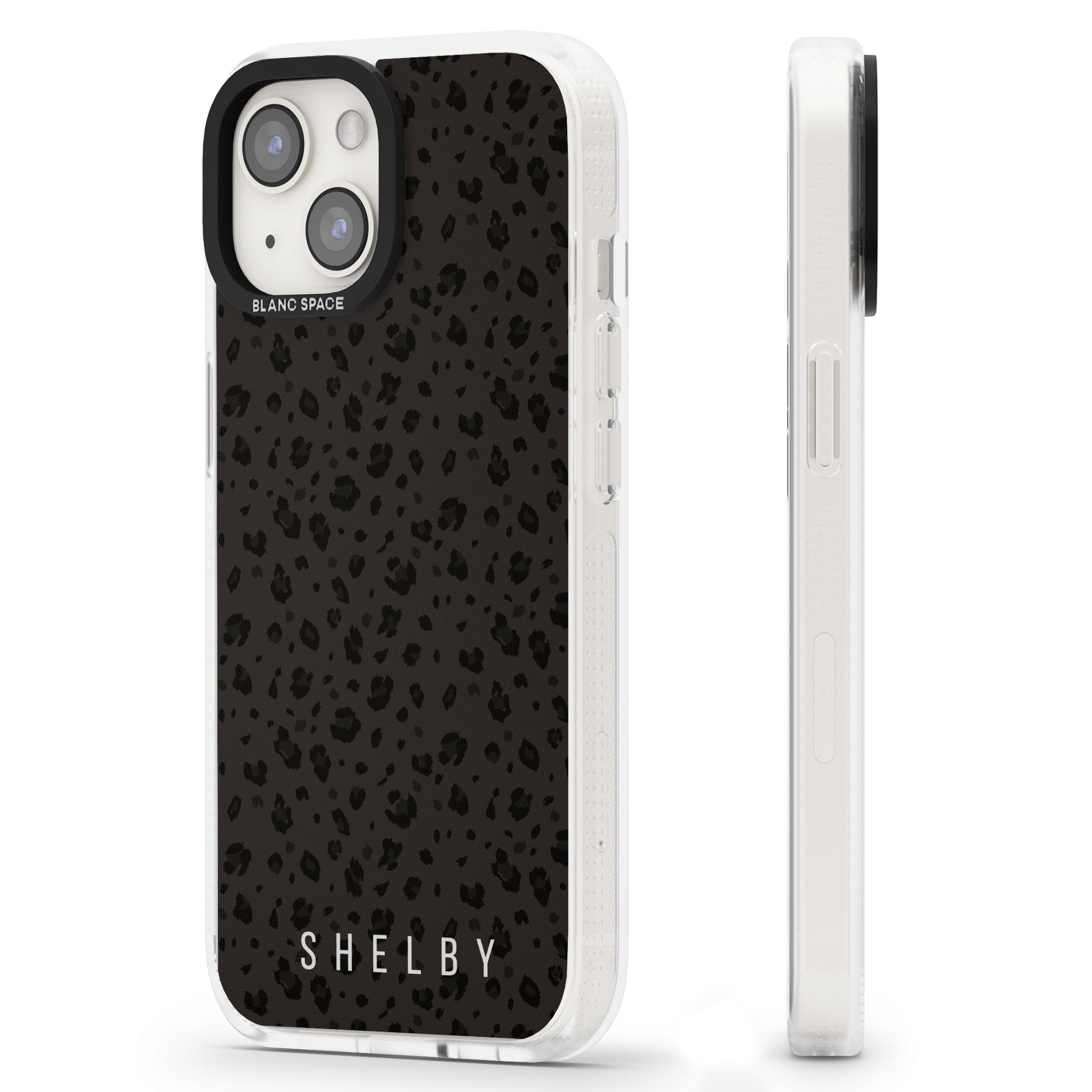 Personalised Minimal Lettering Dark Leopard iPhone 15 / 14 / 13 Clear Case Impact Air - Blanc Space