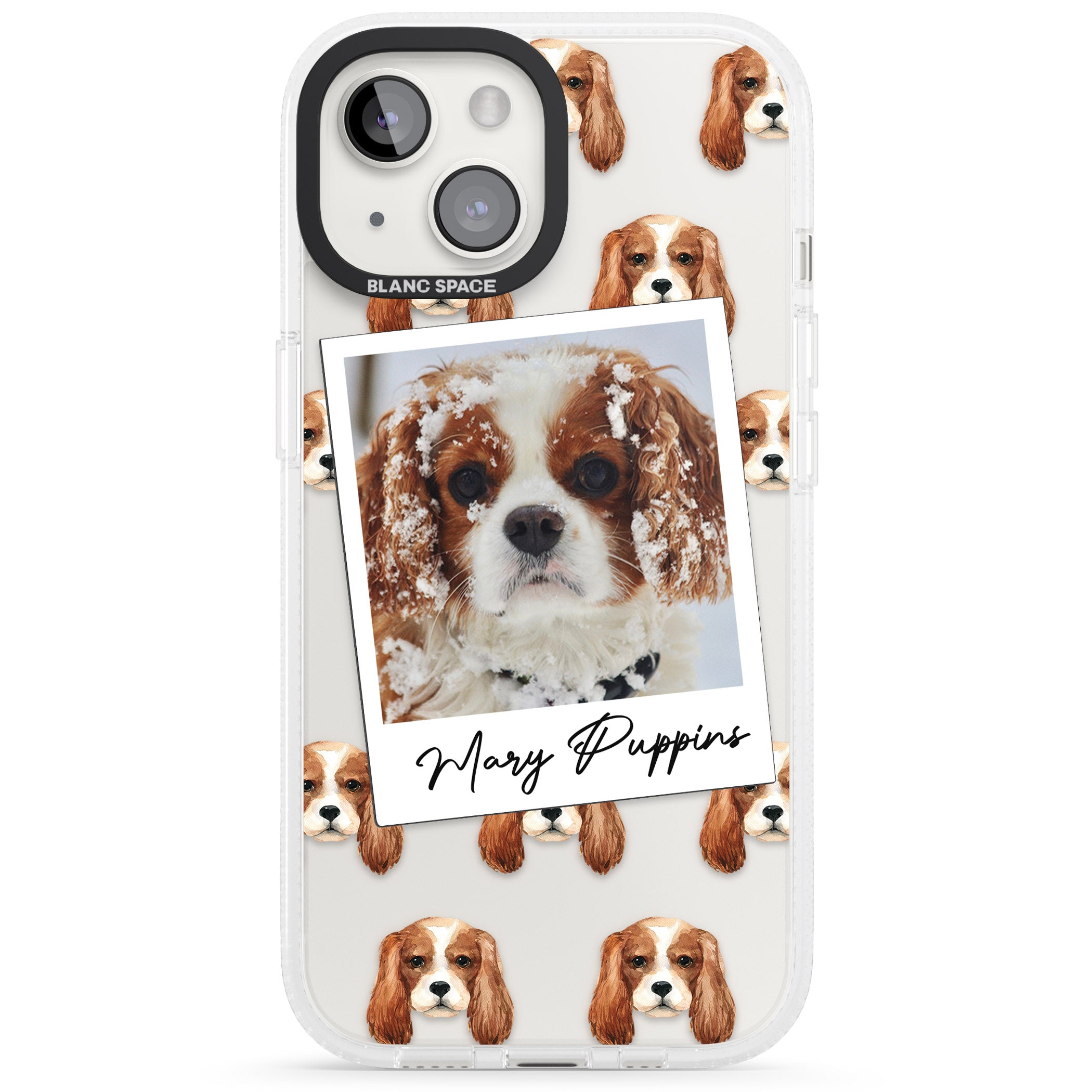 Personalised Cavalier King Charles - Dog Photo iPhone 15 / 14 / 13 Clear Case Impact Air - Blanc Space