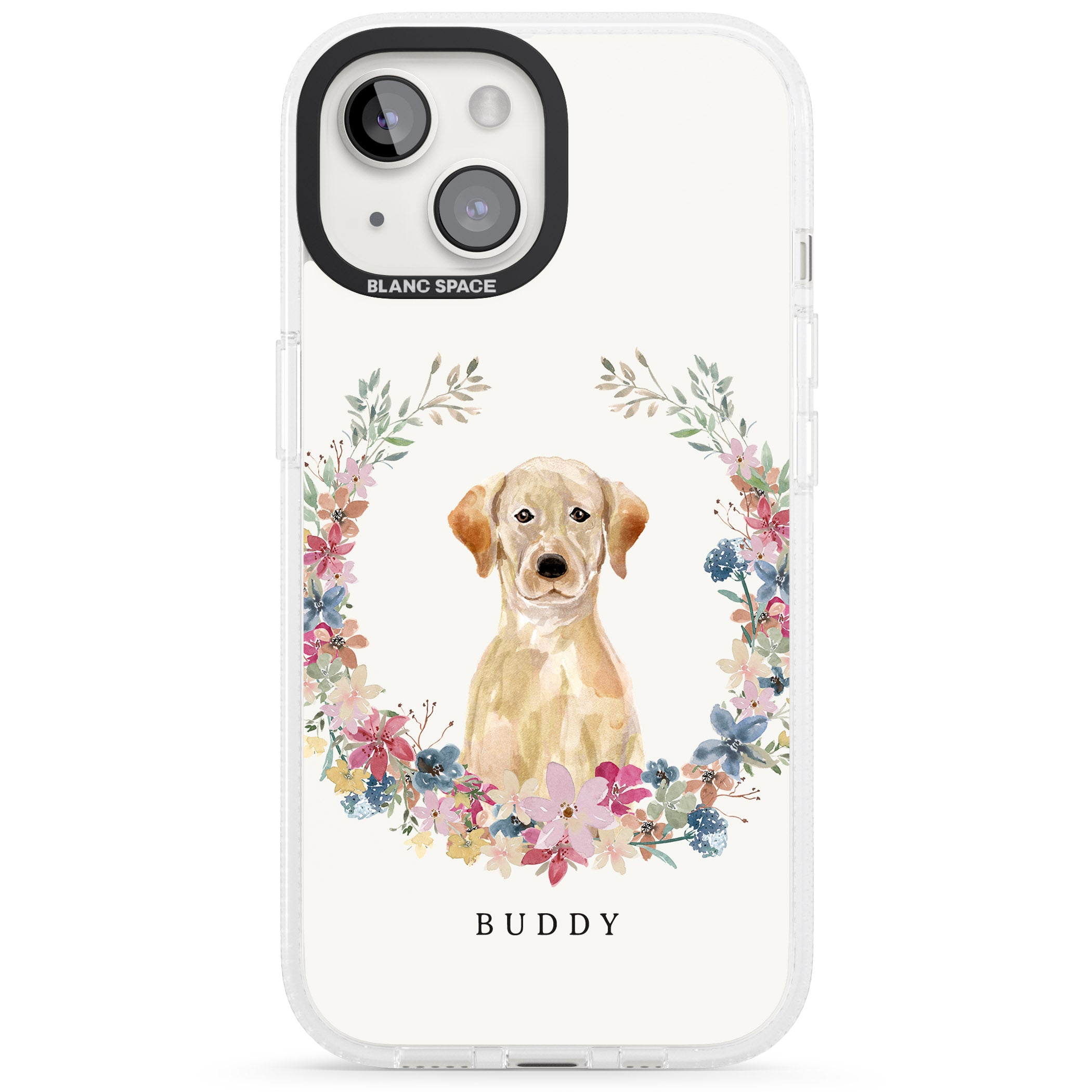 Personalised Yellow Labrador Retriever Dog Portrait iPhone 15 / 14 / 13 Clear Case Impact Air - Blanc Space