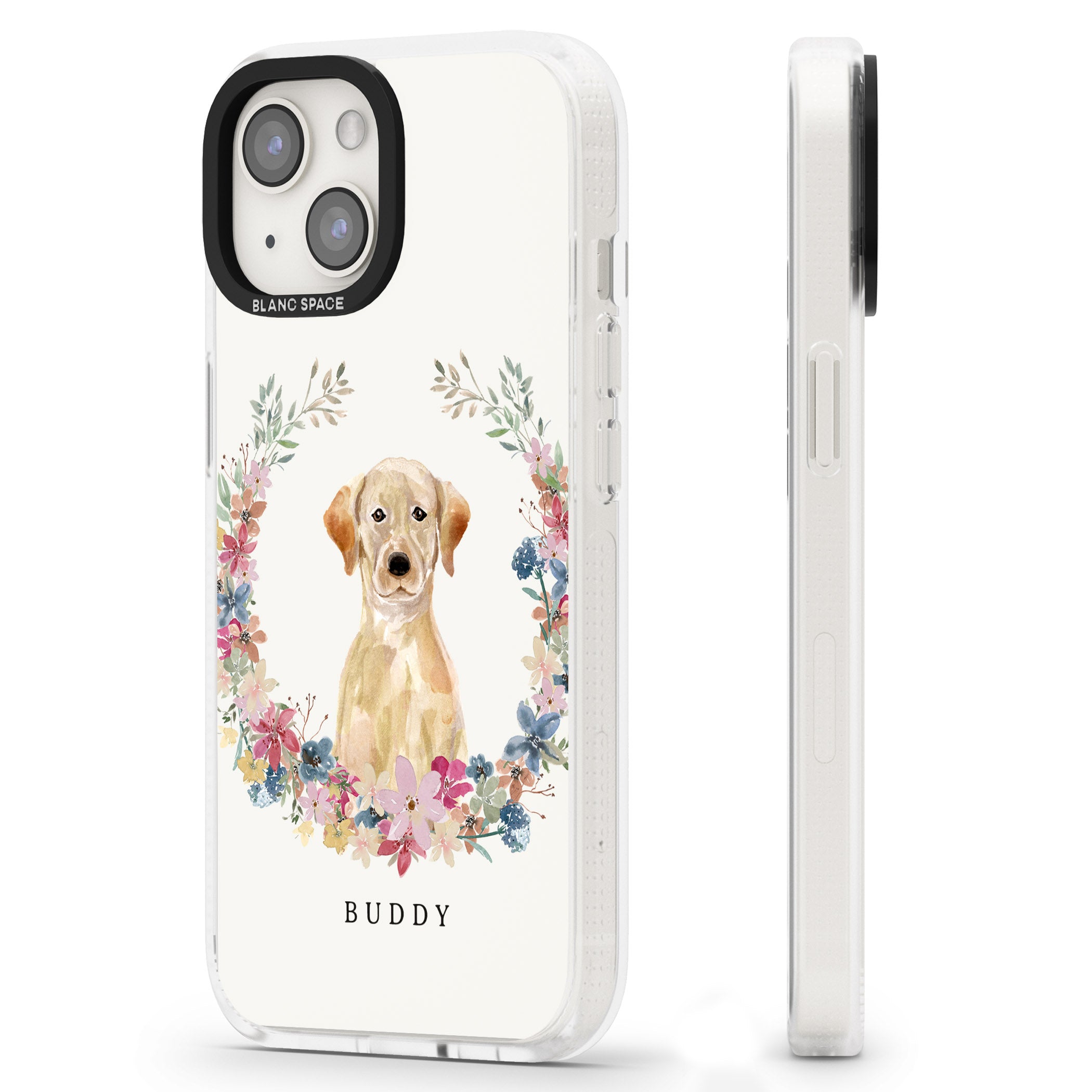Personalised Yellow Labrador Retriever Dog Portrait iPhone 15 / 14 / 13 Clear Case Impact Air - Blanc Space