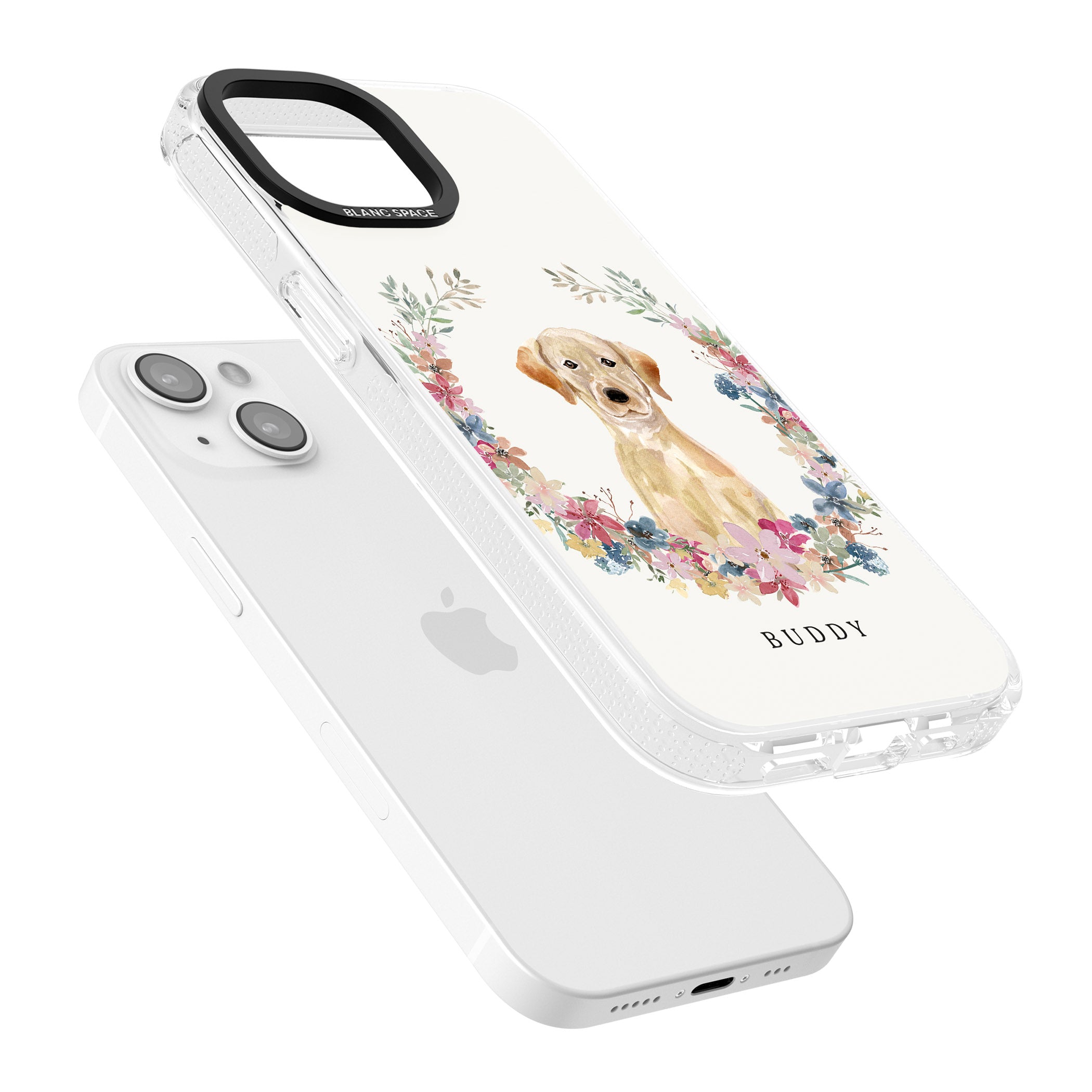 Personalised Yellow Labrador Retriever Dog Portrait iPhone 15 / 14 / 13 Clear Case Impact Air - Blanc Space