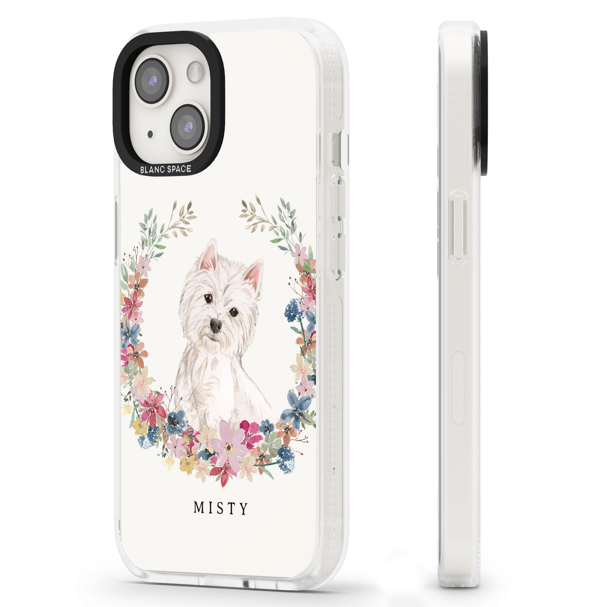 Personalised Westie Watercolour Dog Portrait iPhone 15 / 14 / 13 Clear Case Impact Air - Blanc Space