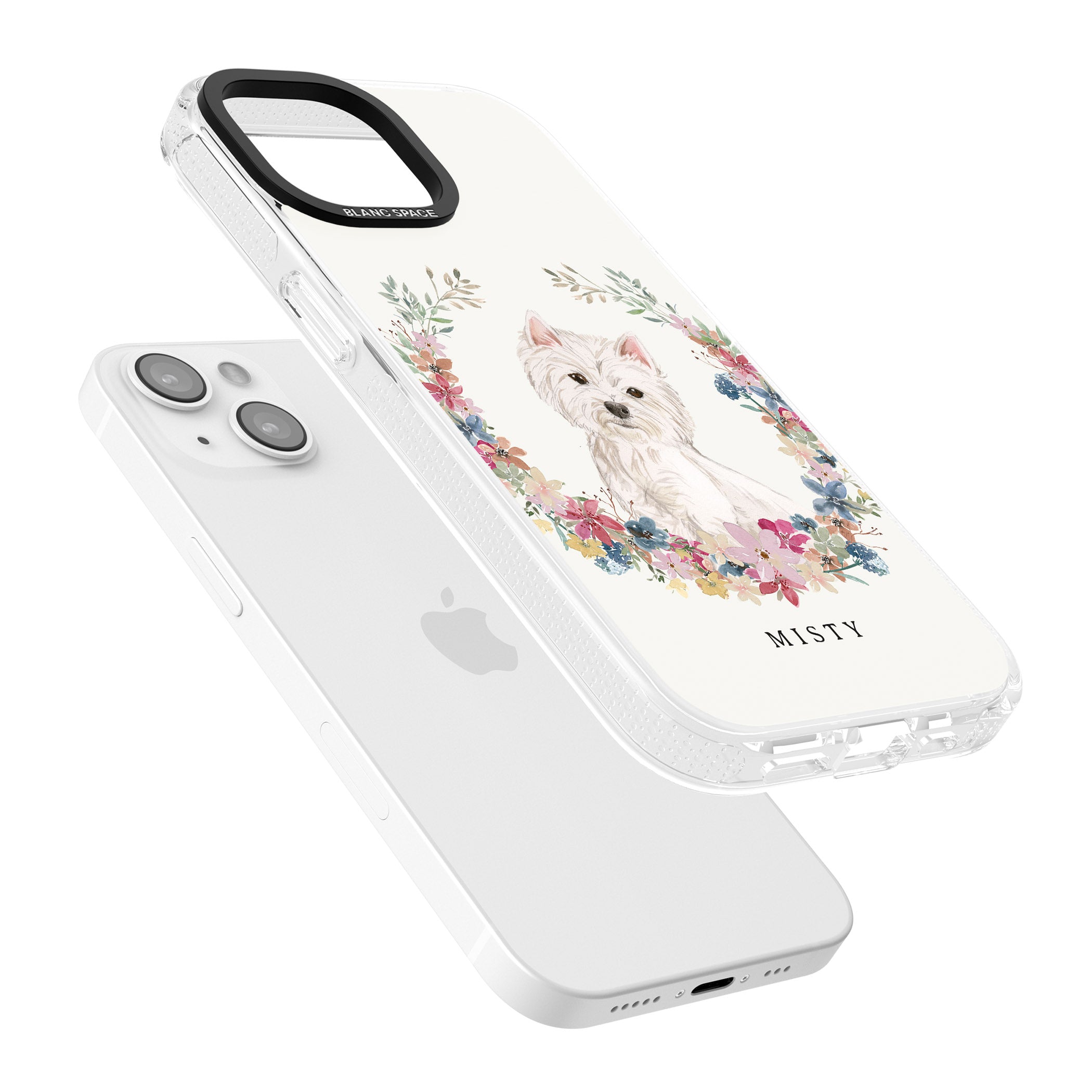 Personalised Westie Watercolour Dog Portrait iPhone 15 / 14 / 13 Clear Case Impact Air - Blanc Space