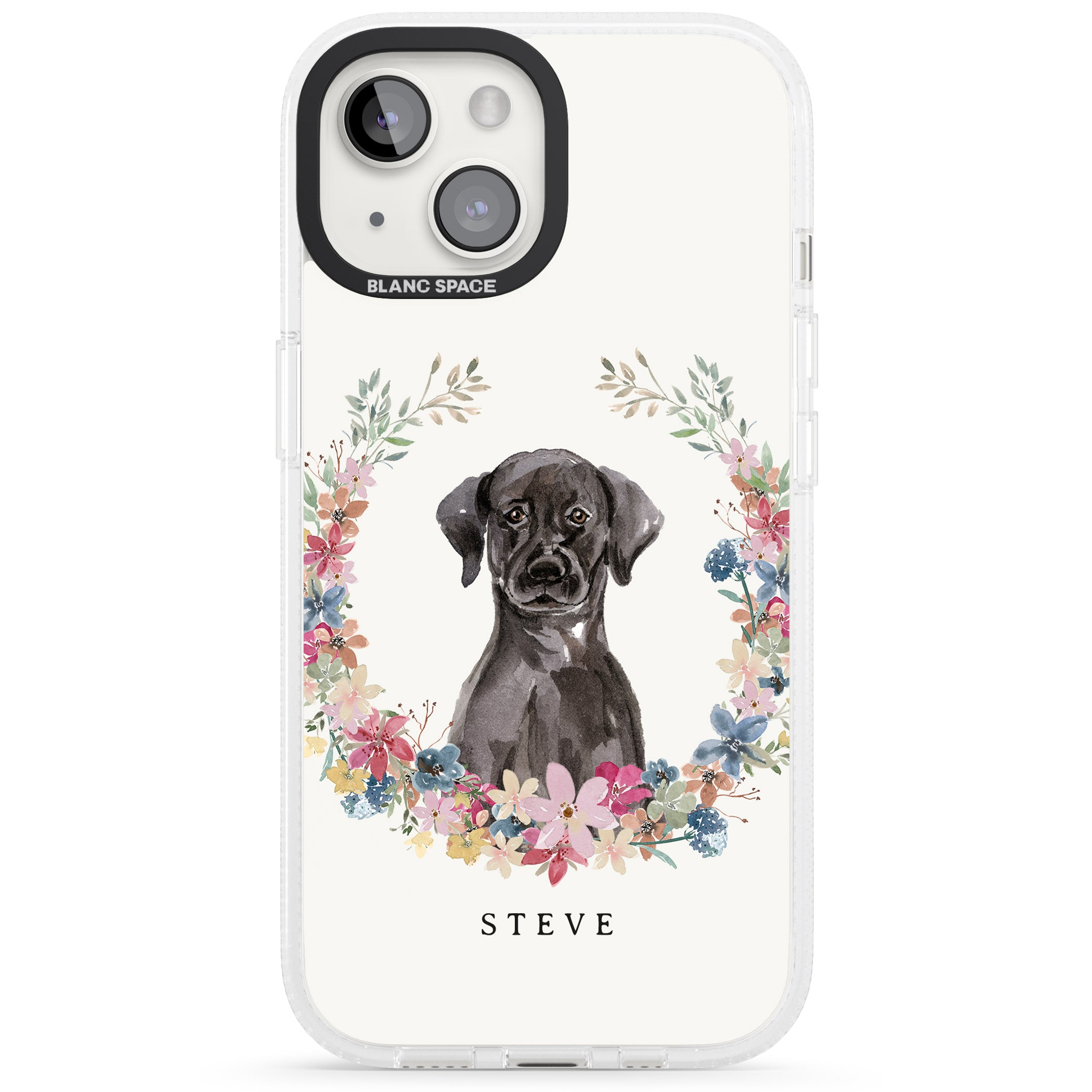 Personalised Black Lab Watercolour Dog Portrait iPhone 15 / 14 / 13 Clear Case Impact Air - Blanc Space
