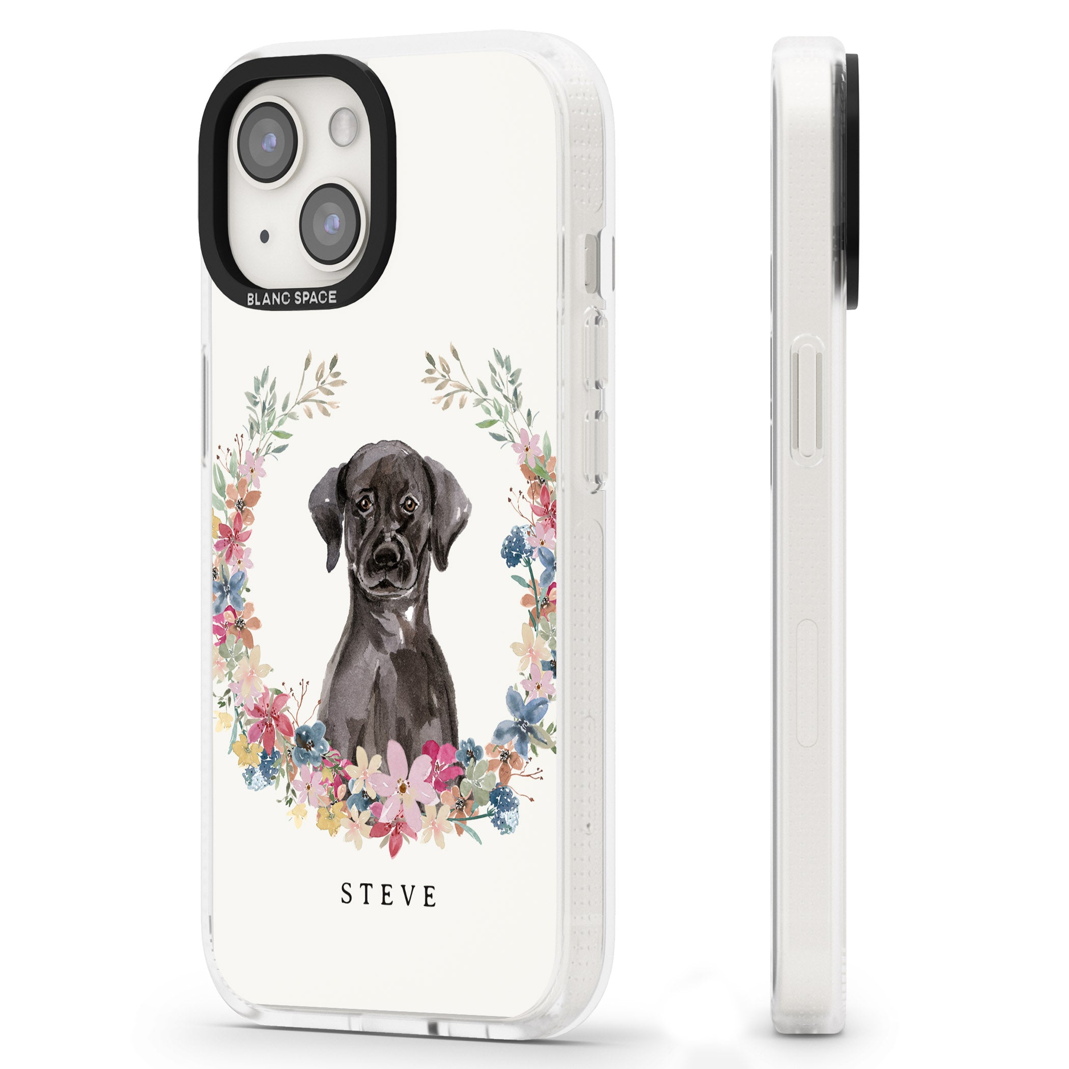Personalised Black Lab Watercolour Dog Portrait iPhone 15 / 14 / 13 Clear Case Impact Air - Blanc Space