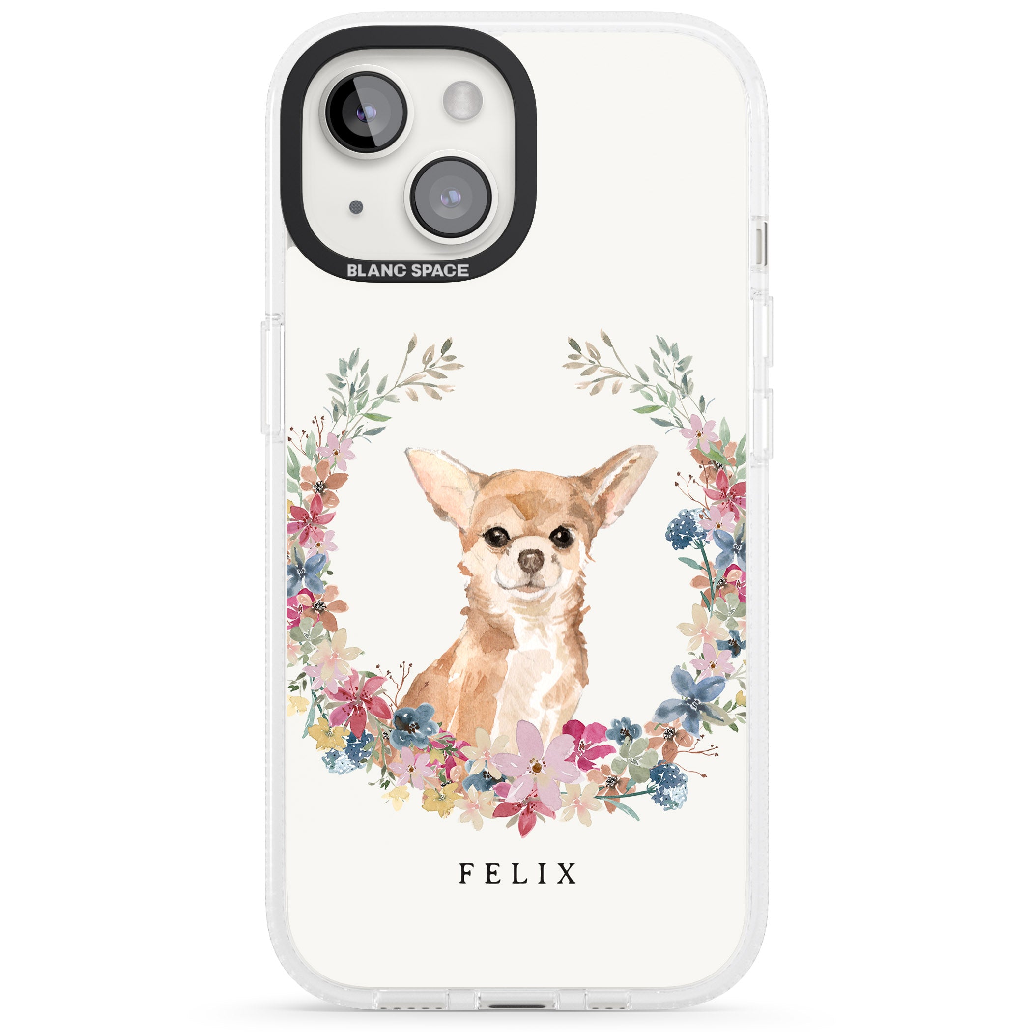 Personalised Chihuahua - Watercolour Dog Portrait iPhone 15 / 14 / 13 Clear Case Impact Air - Blanc Space
