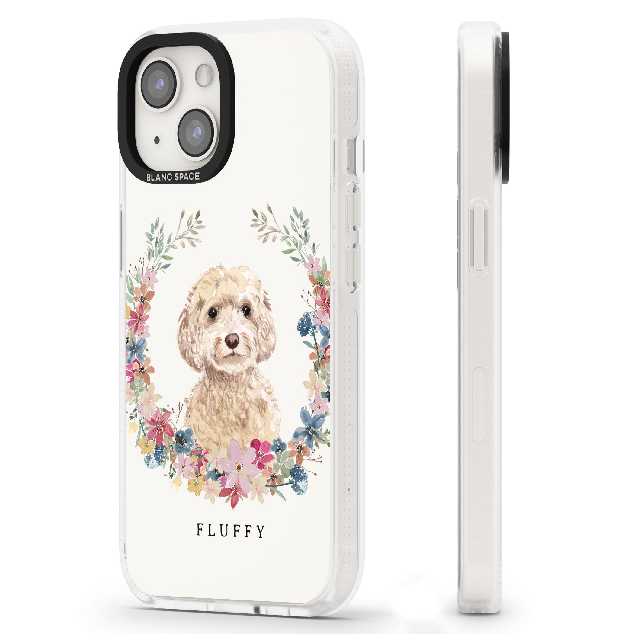 Personalised Champagne Cockapoo - Watercolour Dog Portrait iPhone 15 / 14 / 13 Clear Case Impact Air - Blanc Space