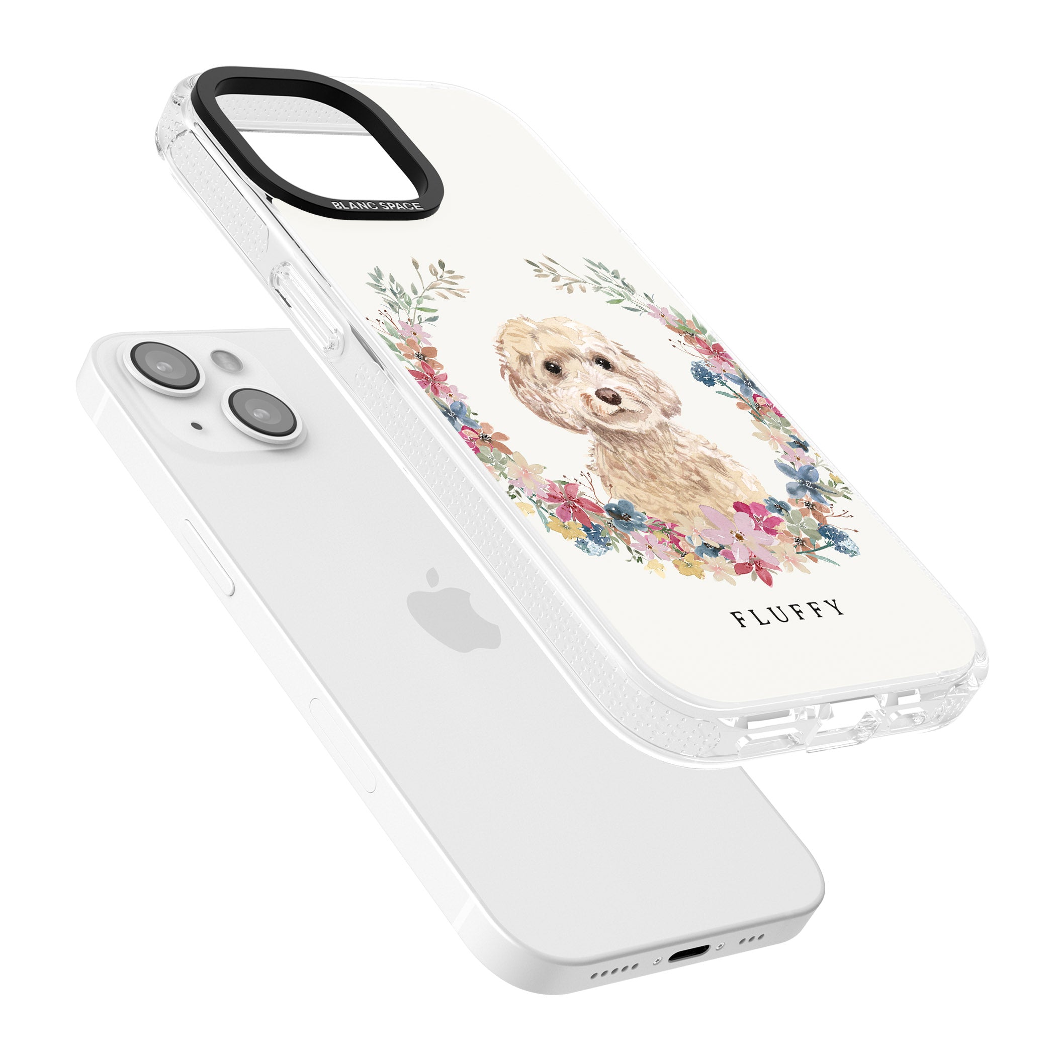 Personalised Champagne Cockapoo - Watercolour Dog Portrait iPhone 15 / 14 / 13 Clear Case Impact Air - Blanc Space