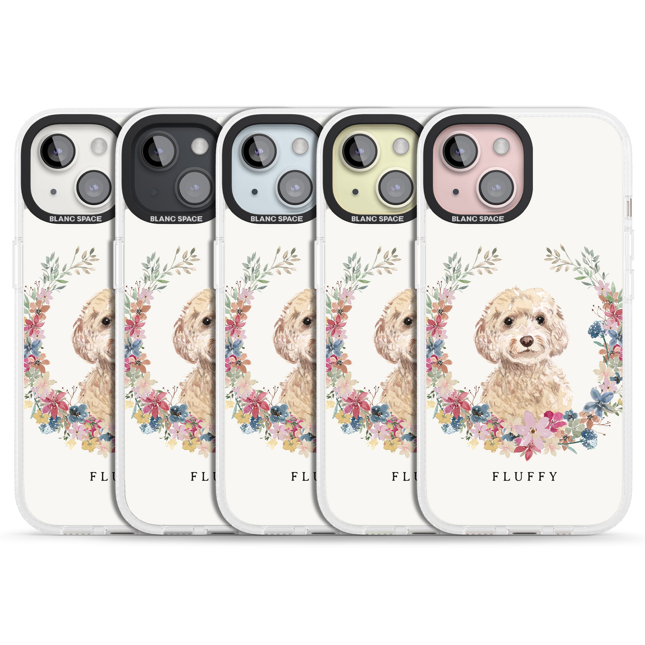Personalised Champagne Cockapoo - Watercolour Dog Portrait iPhone 15 / 14 / 13 Clear Case Impact Air - Blanc Space