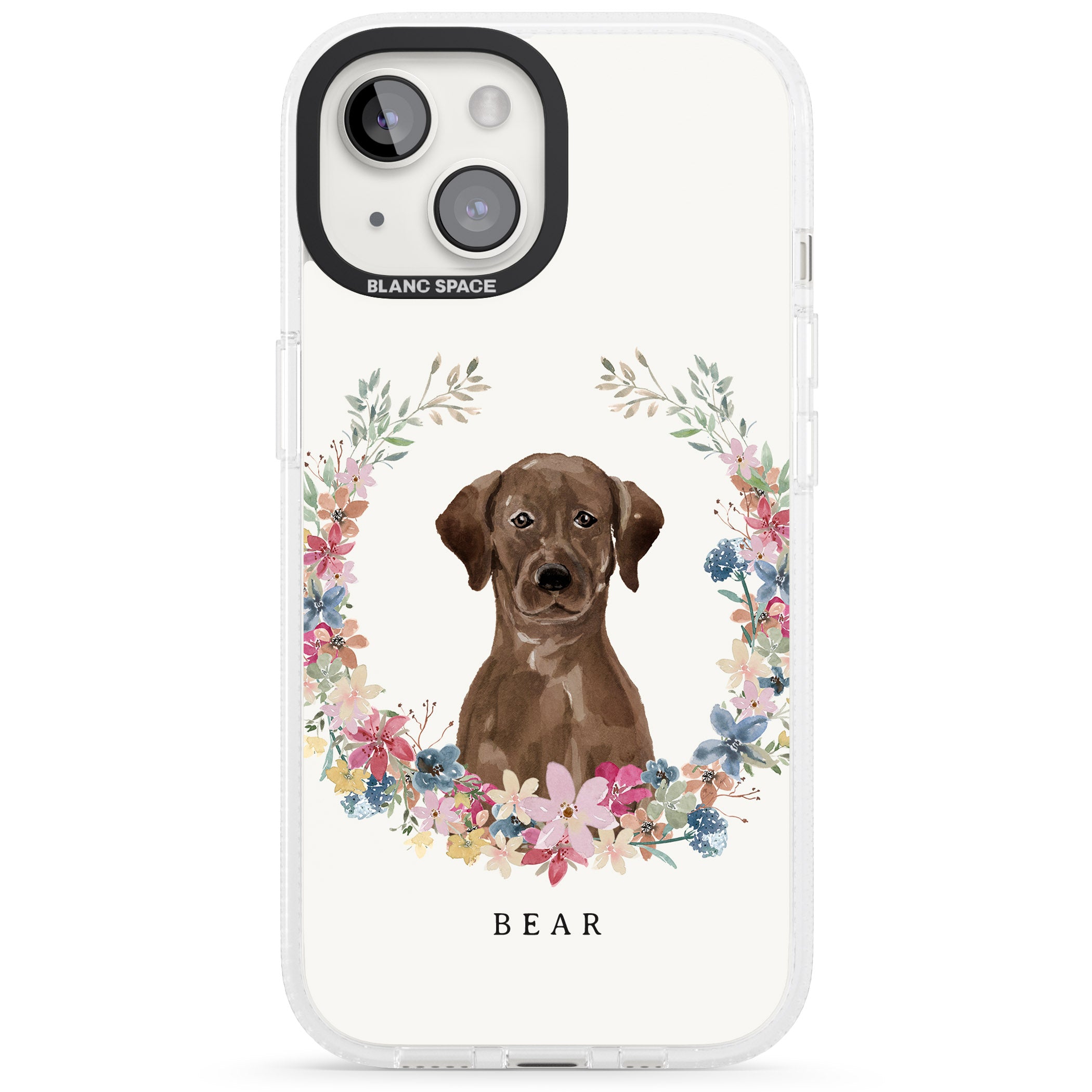 Personalised Chocolate Lab - Watercolour Dog Portrait iPhone 15 / 14 / 13 Clear Case Impact Air - Blanc Space