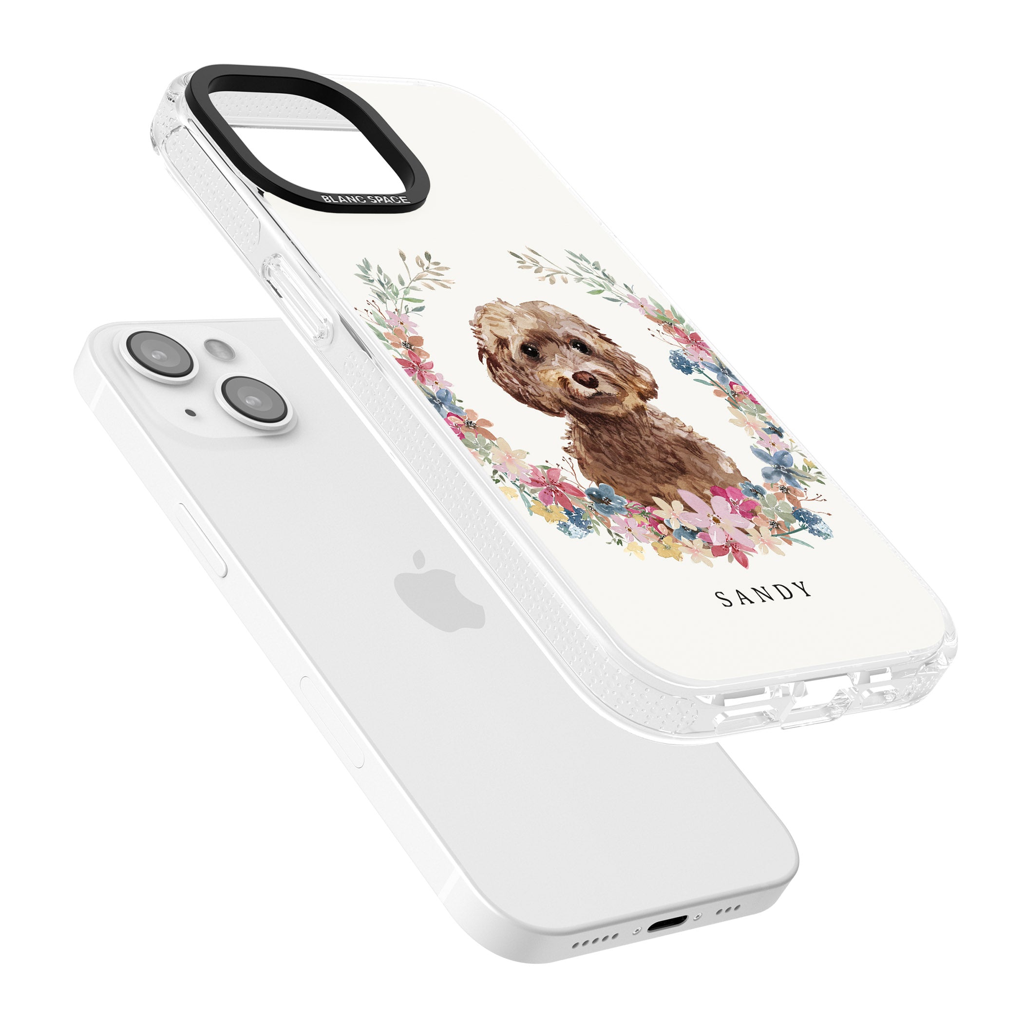 Personalised Brown Cockapoo - Watercolour Dog Portrait iPhone 15 / 14 / 13 Clear Case Impact Air - Blanc Space