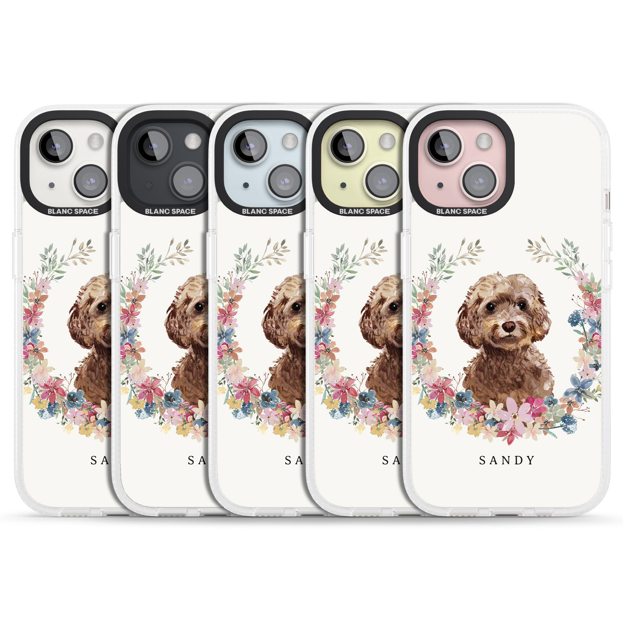 Personalised Brown Cockapoo - Watercolour Dog Portrait iPhone 15 / 14 / 13 Clear Case Impact Air - Blanc Space