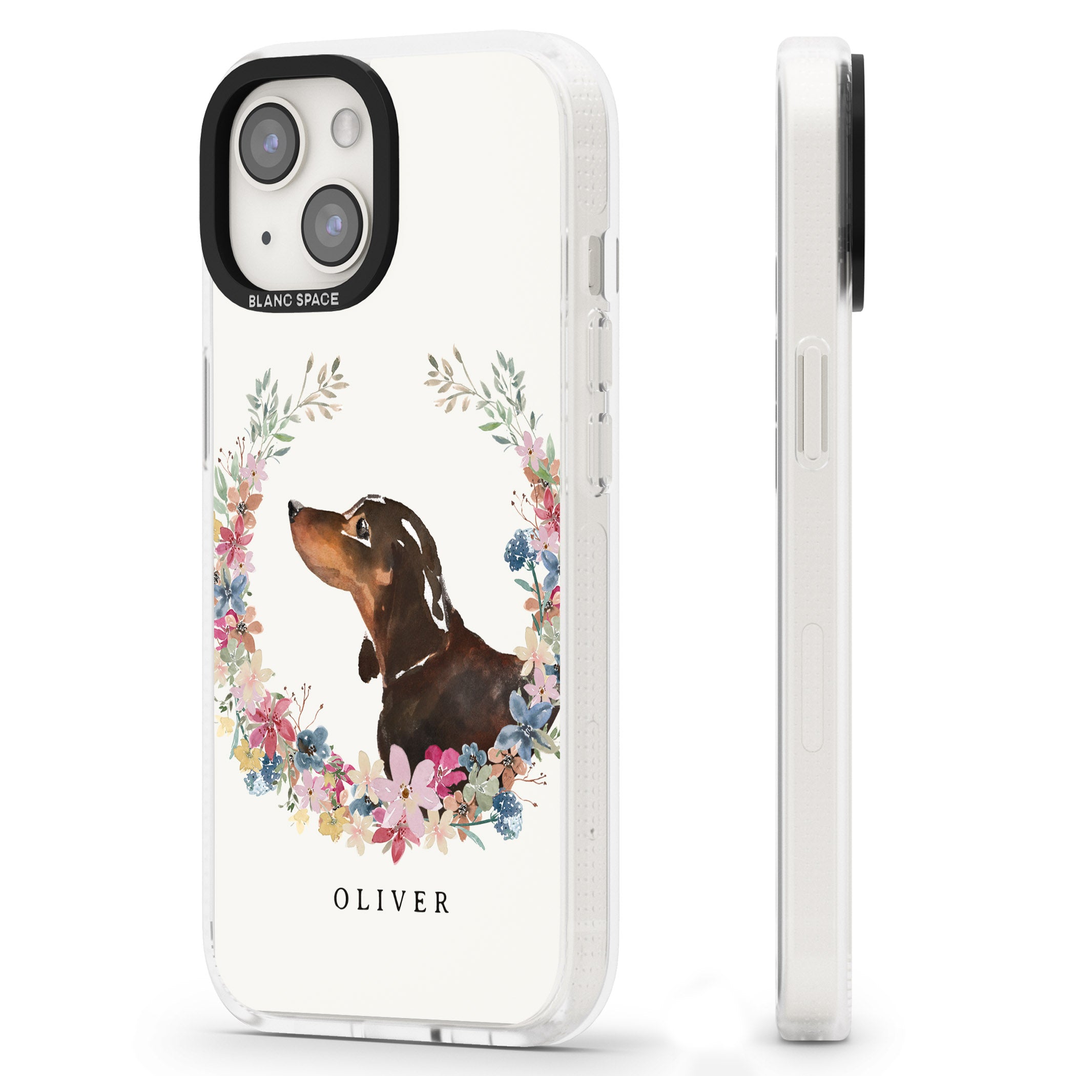 Personalised Black & Tan Dachshund - Watercolour Dog Portrait iPhone 15 / 14 / 13 Clear Case Impact Air - Blanc Space