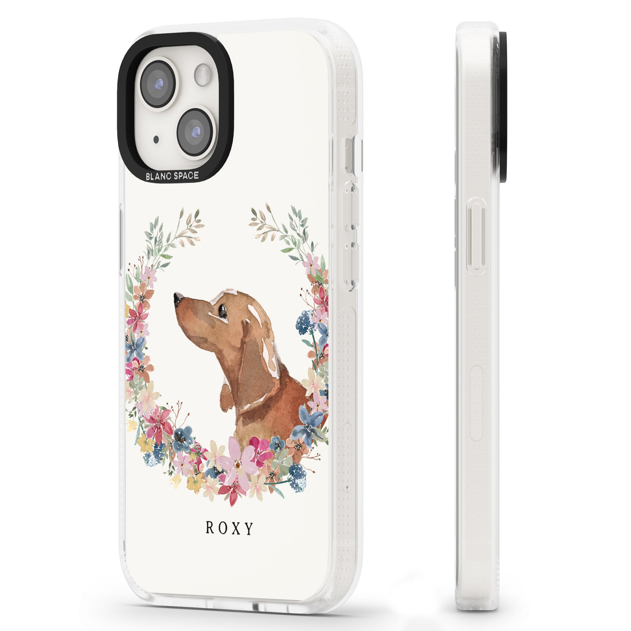 Personalised Tan Dachshund - Watercolour Dog Portrait iPhone 15 / 14 / 13 Clear Case Impact Air - Blanc Space