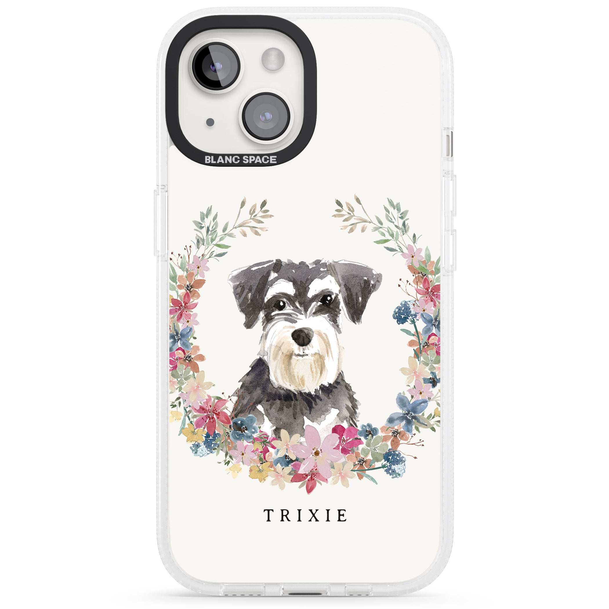 Personalised Miniature Schnauzer - Watercolour Dog Portrait iPhone 15 / 14 / 13 Clear Case Impact Air - Blanc Space