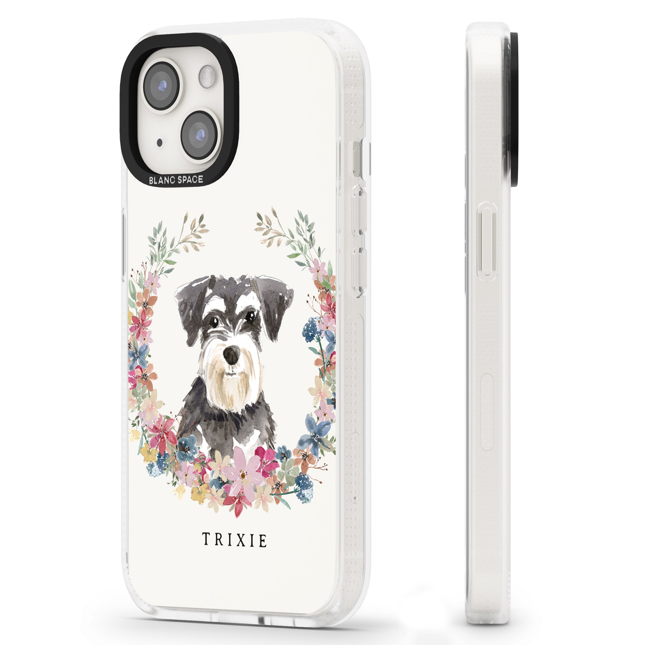 Personalised Miniature Schnauzer - Watercolour Dog Portrait iPhone 15 / 14 / 13 Clear Case Impact Air - Blanc Space