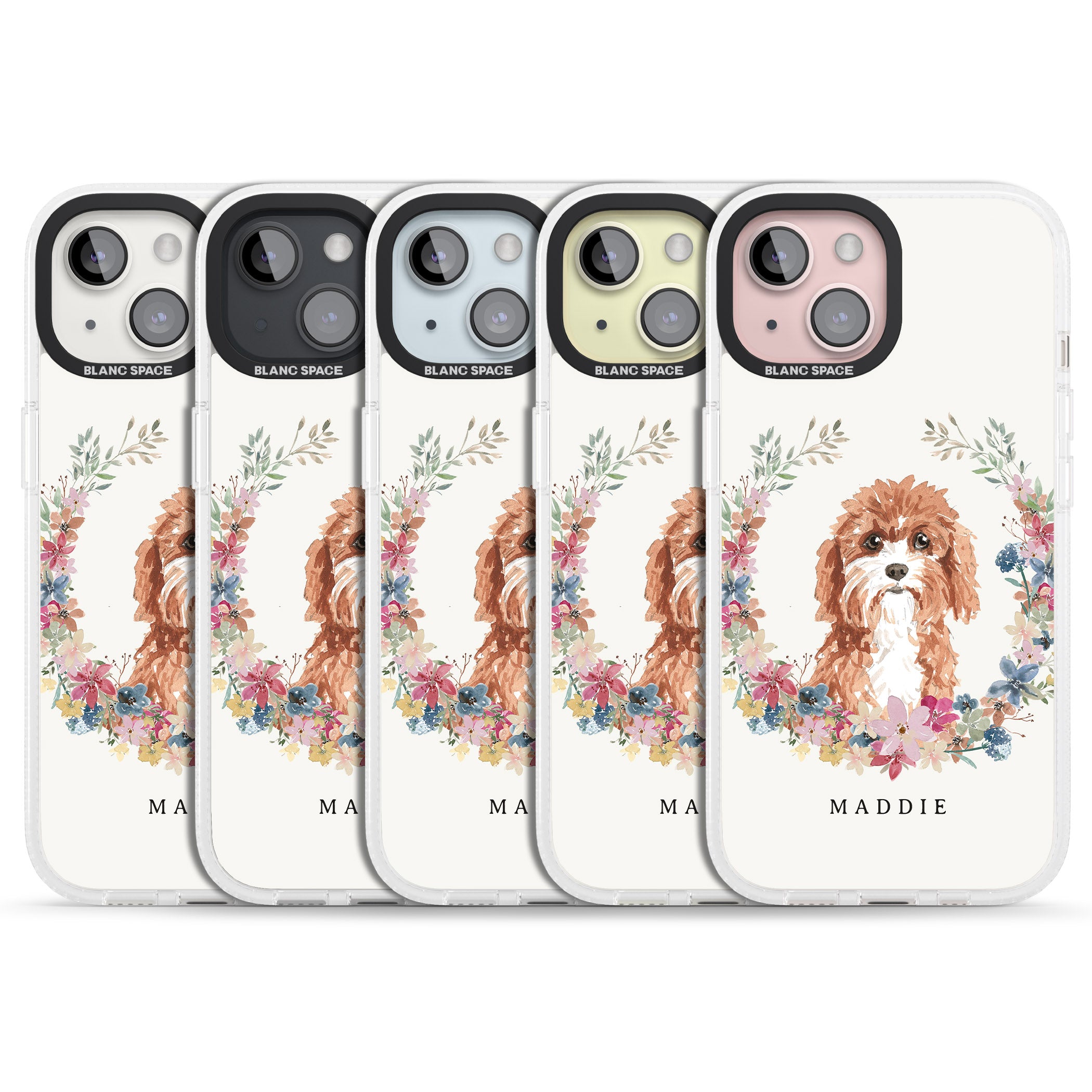 Personalised Cavapoo - Watercolour Dog Portrait iPhone 15 / 14 / 13 Clear Case Impact Air - Blanc Space