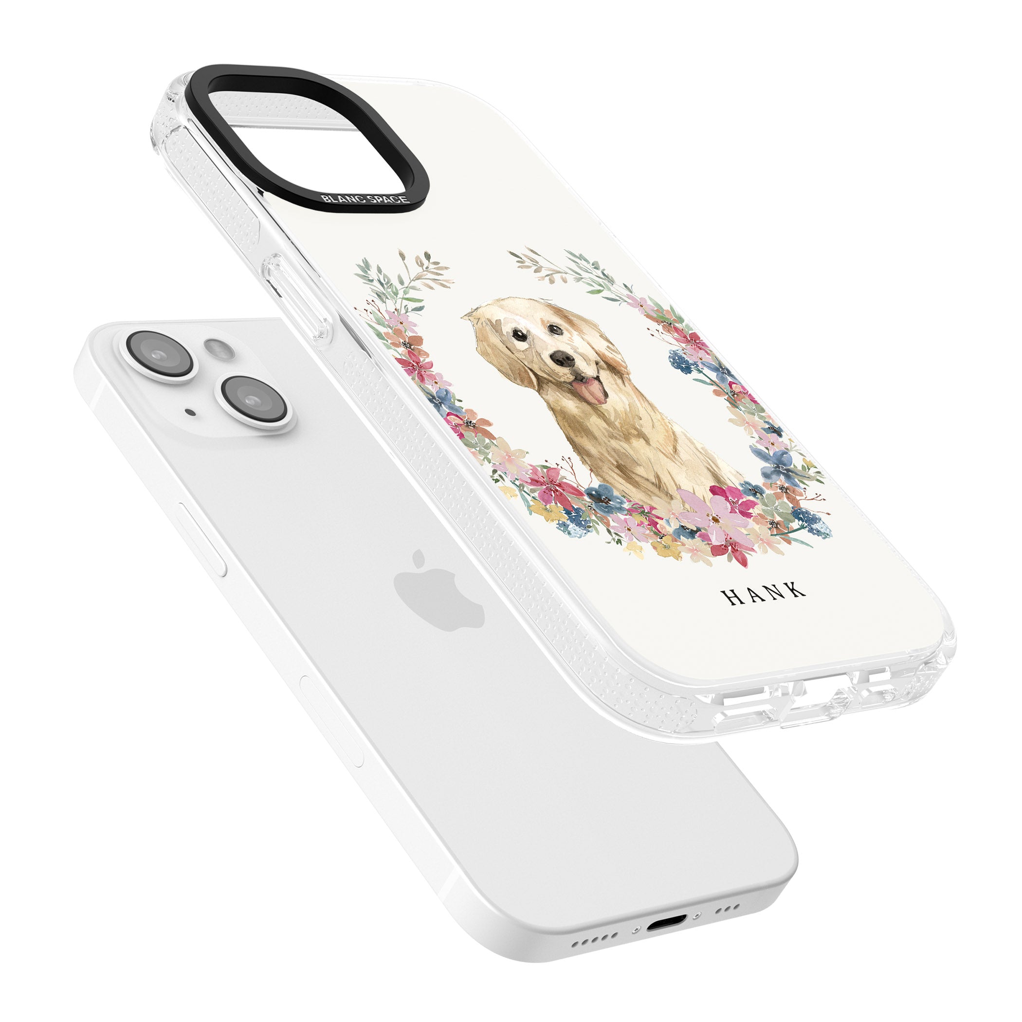 Personalised Golden Retriever - Watercolour Dog Portrait iPhone 15 / 14 / 13 Clear Case Impact Air - Blanc Space