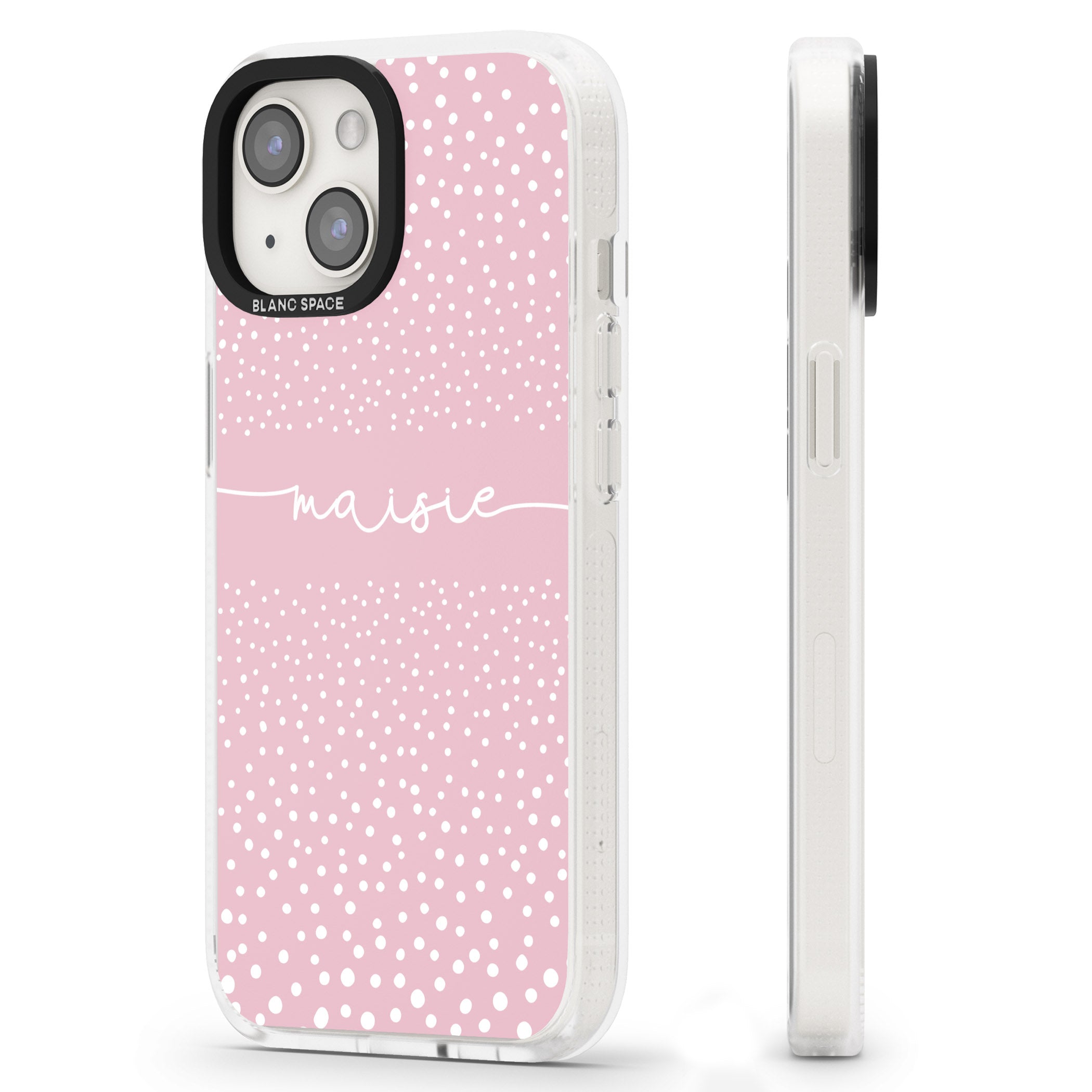 Personalised Pink Dots iPhone 15 / 14 / 13 Clear Case Impact Air - Blanc Space