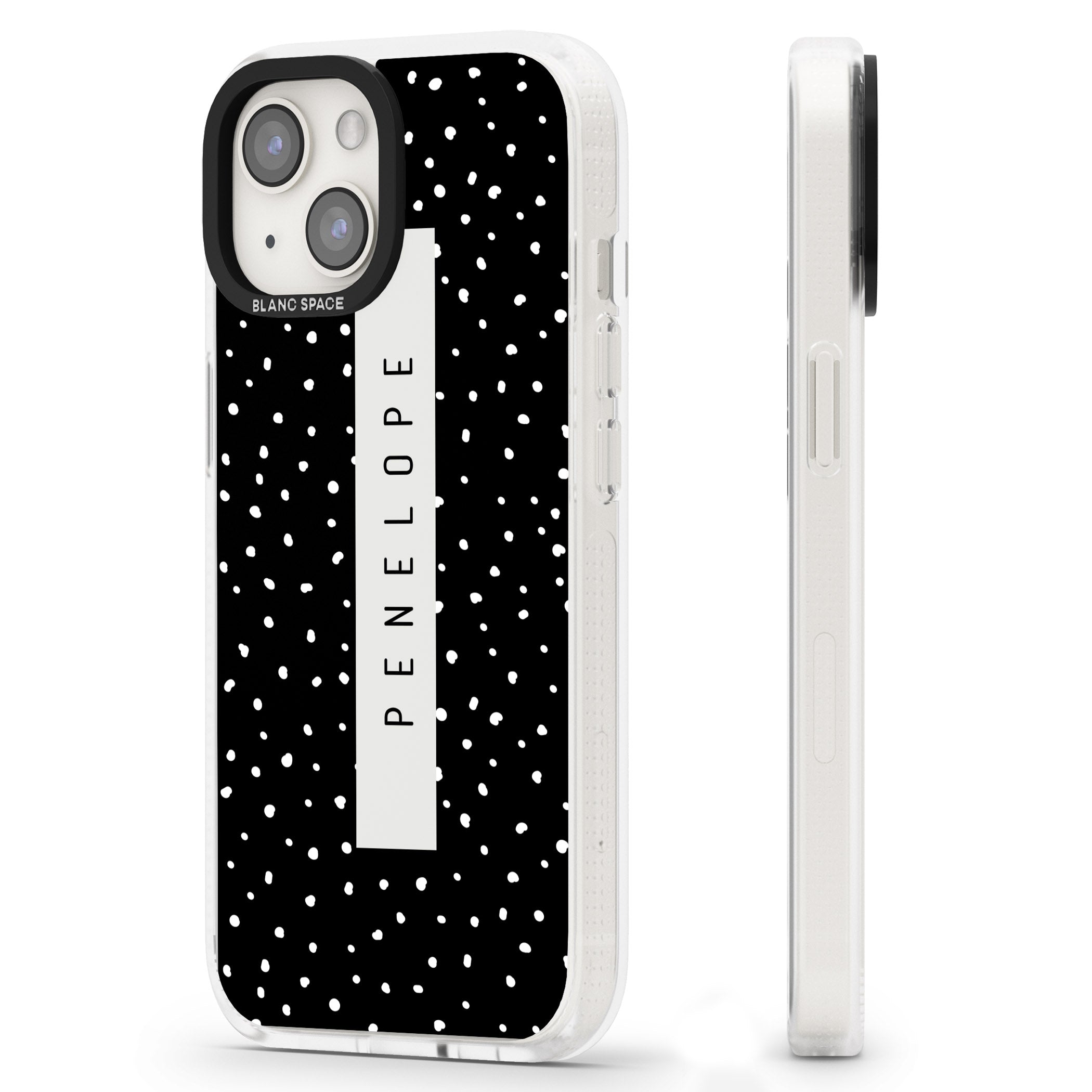 Personalised Black Dots iPhone 15 / 14 / 13 Clear Case Impact Air - Blanc Space